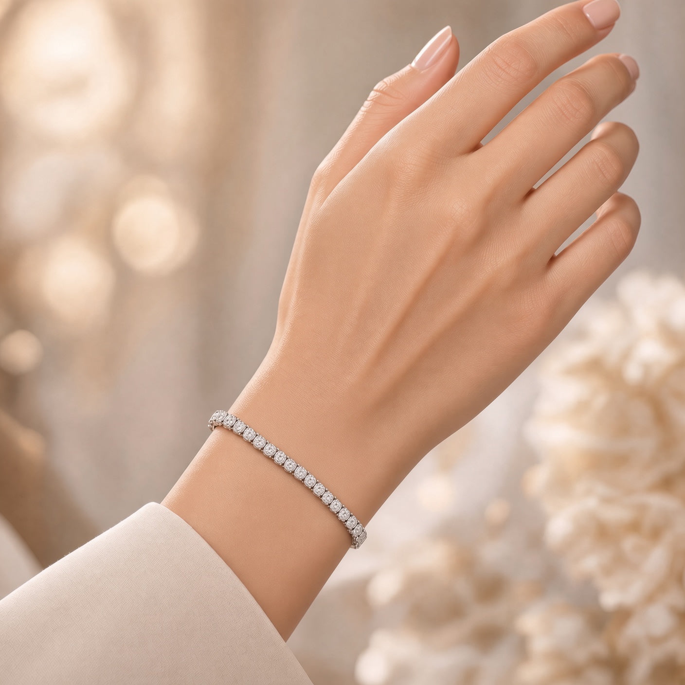 Square Pavé Clasp Adjustable Tennis Bracelet