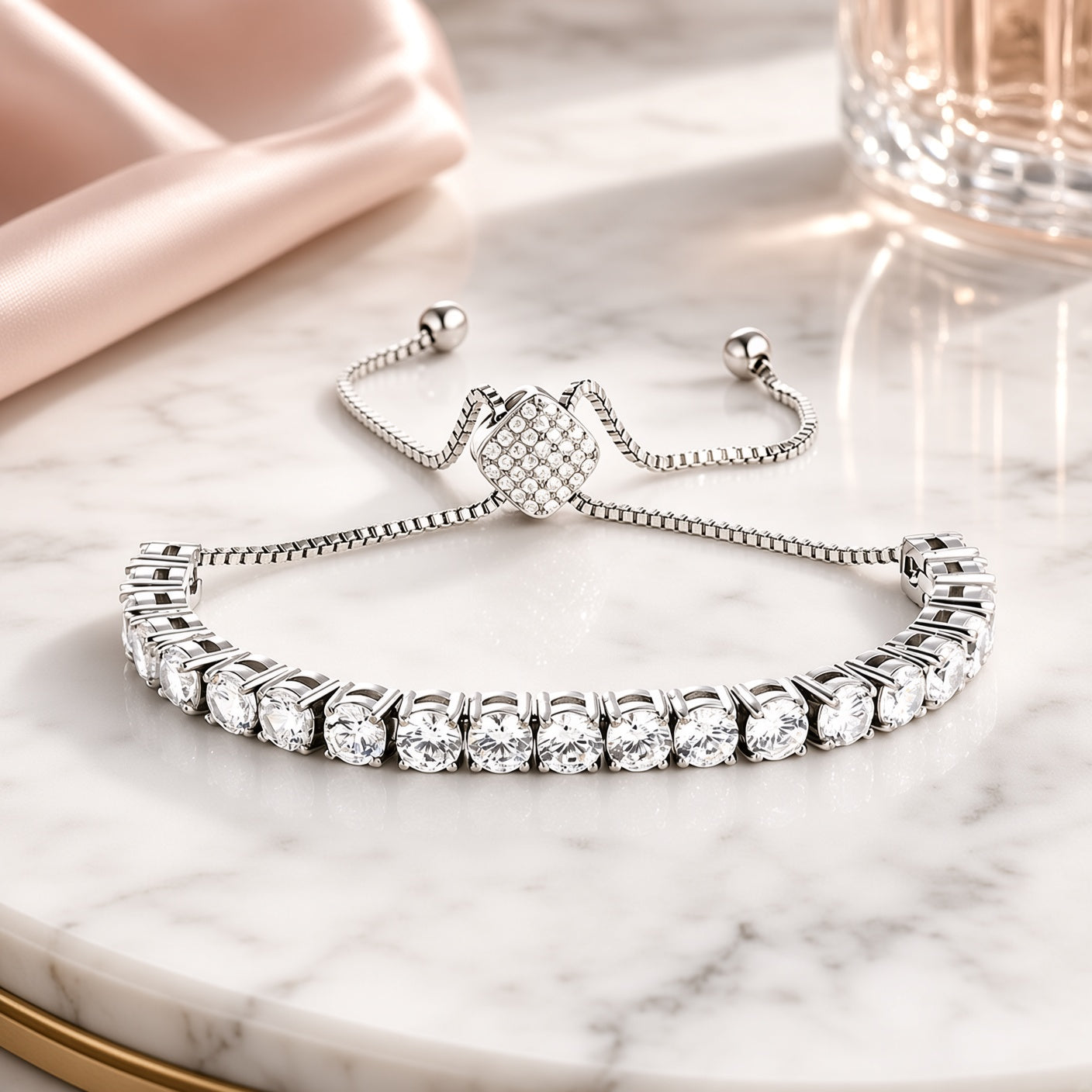 Square Pavé Clasp Adjustable Tennis Bracelet
