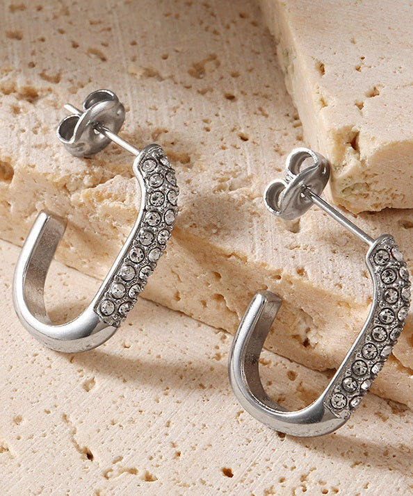 Paved Open C Hoop Earring