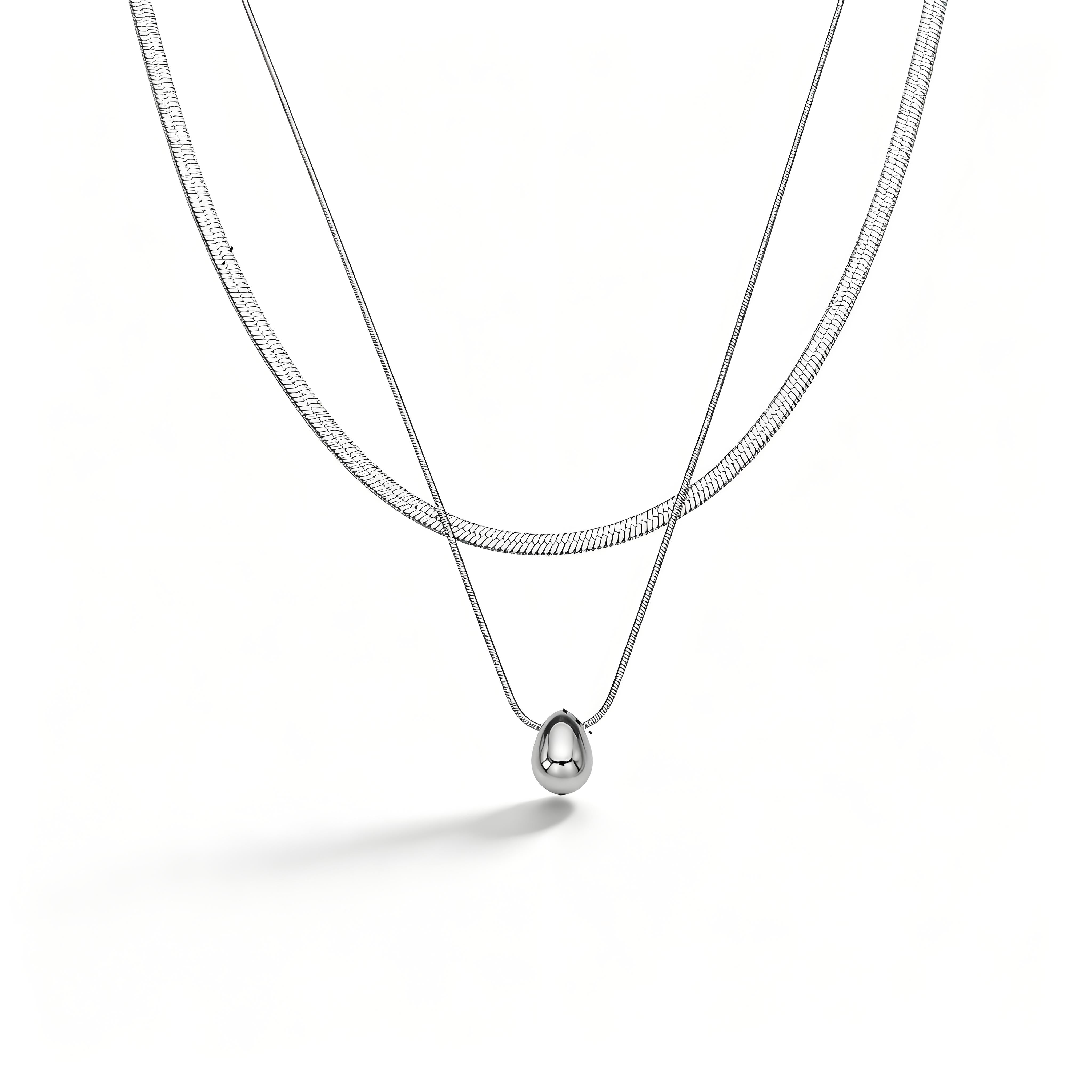 Teardrop Double Snake Chain Necklace