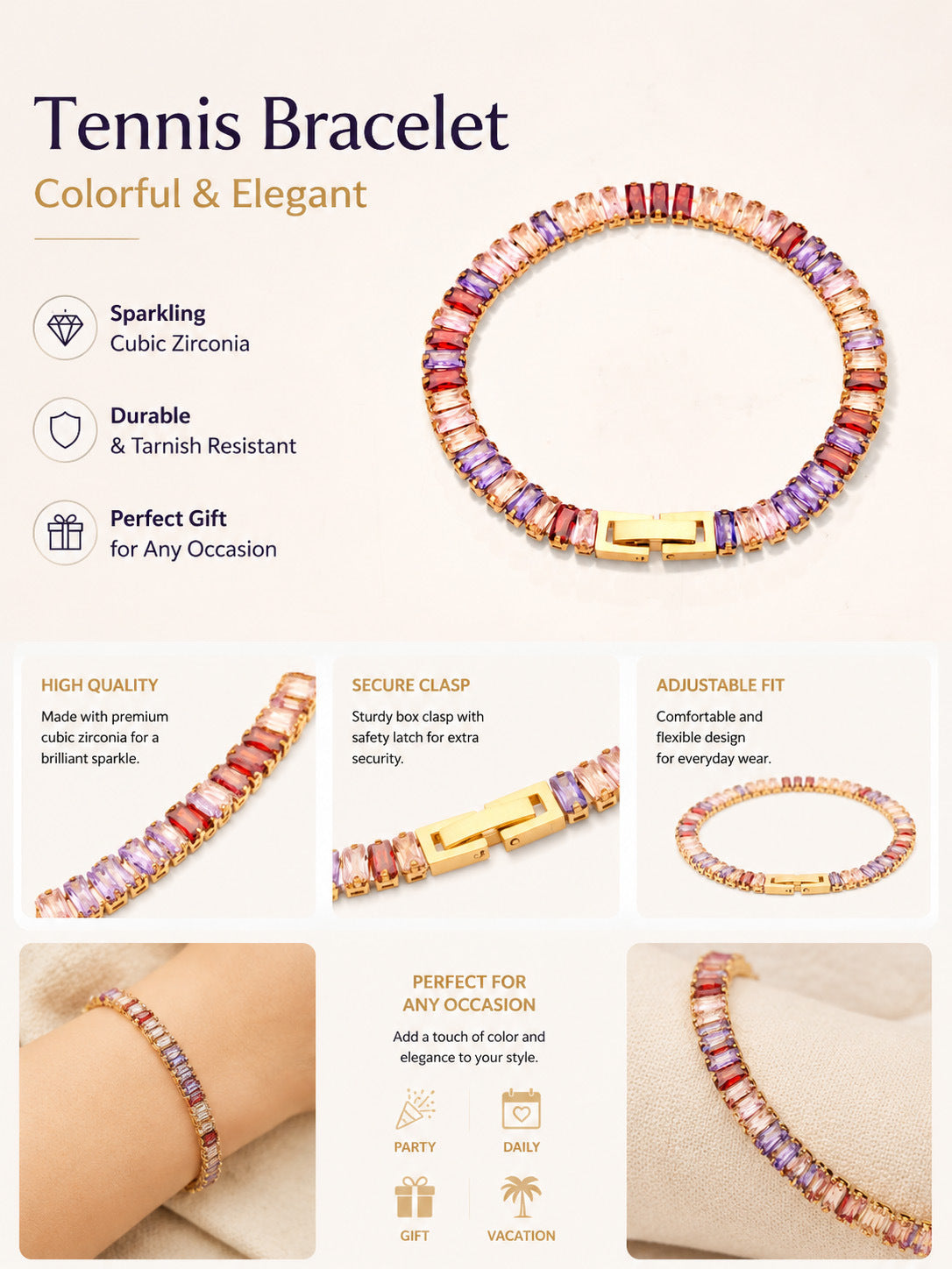 Baguette Gleam Tennis Bracelet - Moonix