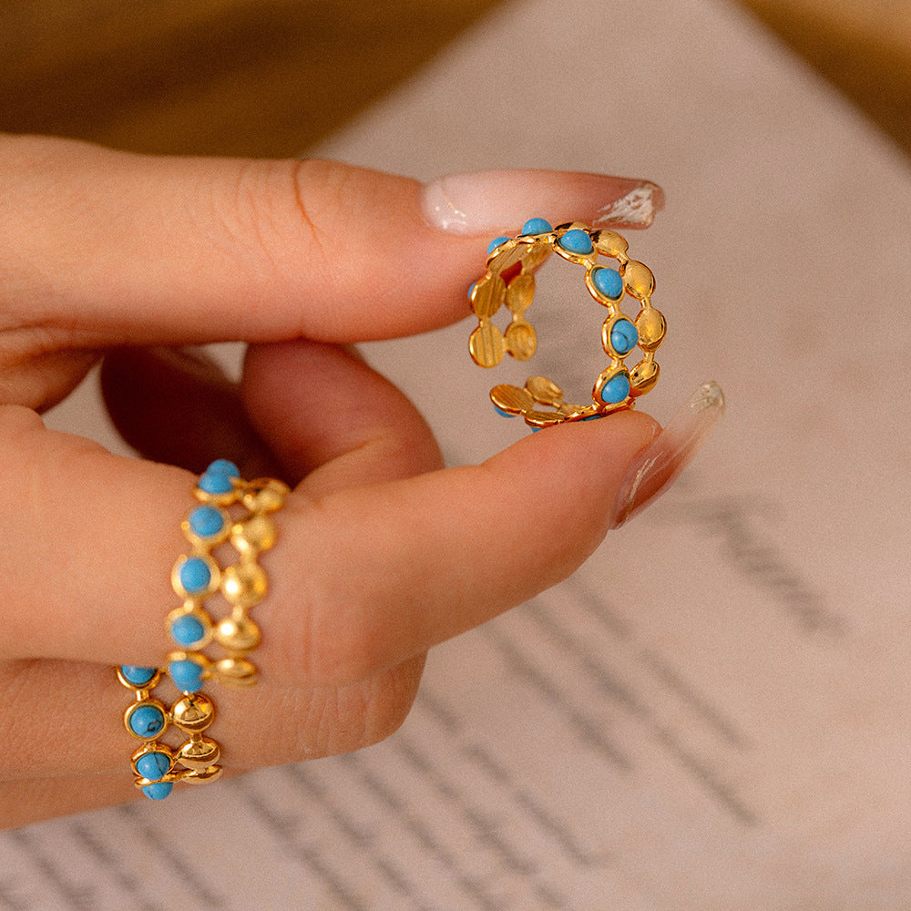 Beaded Turquoise Open Stack Ring - Moonix