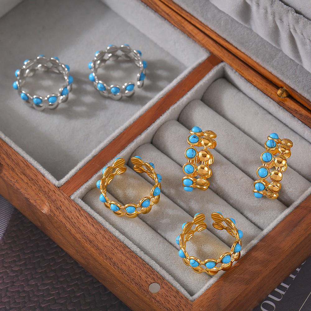 Beaded Turquoise Open Stack Ring - Moonix