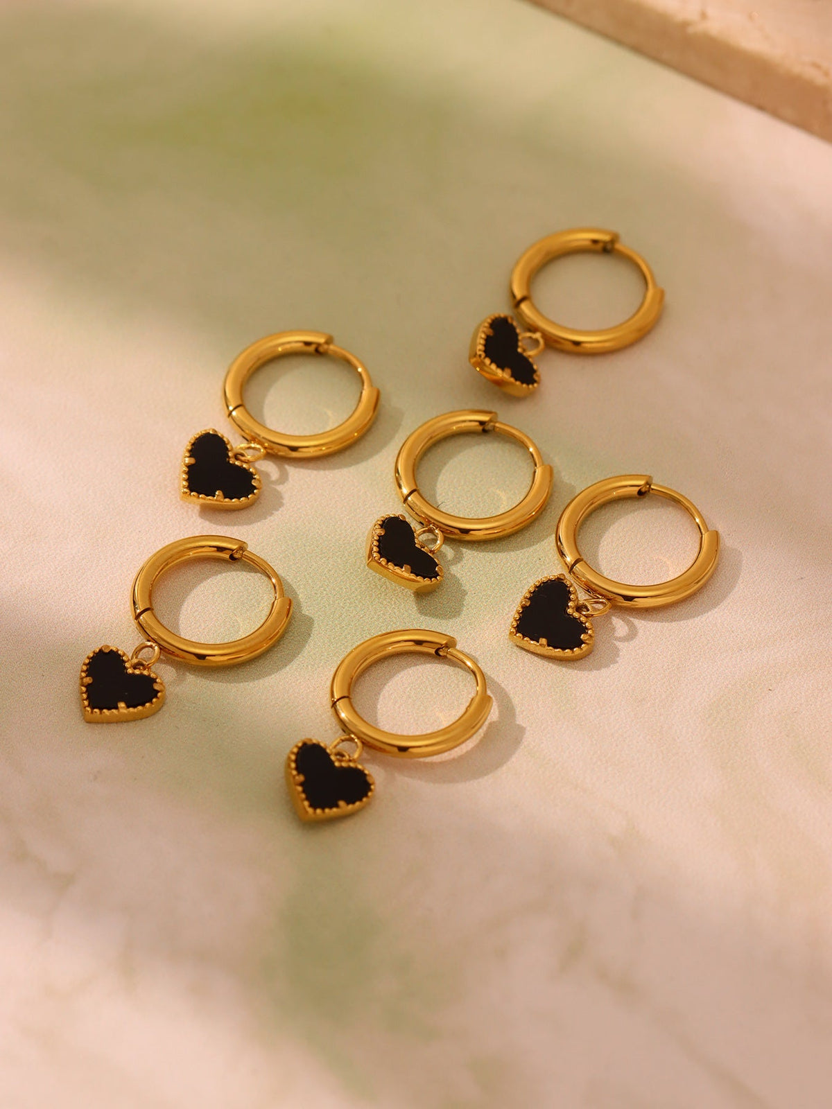 Black Agate Heart Hoop Earrings - Moonix