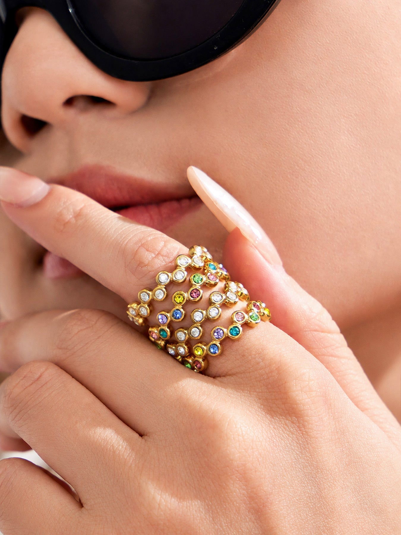 Bubble Sparkle Rainbow Open Ring - Moonix