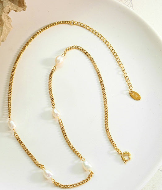 Classic Pearl Station Necklace - Moonix