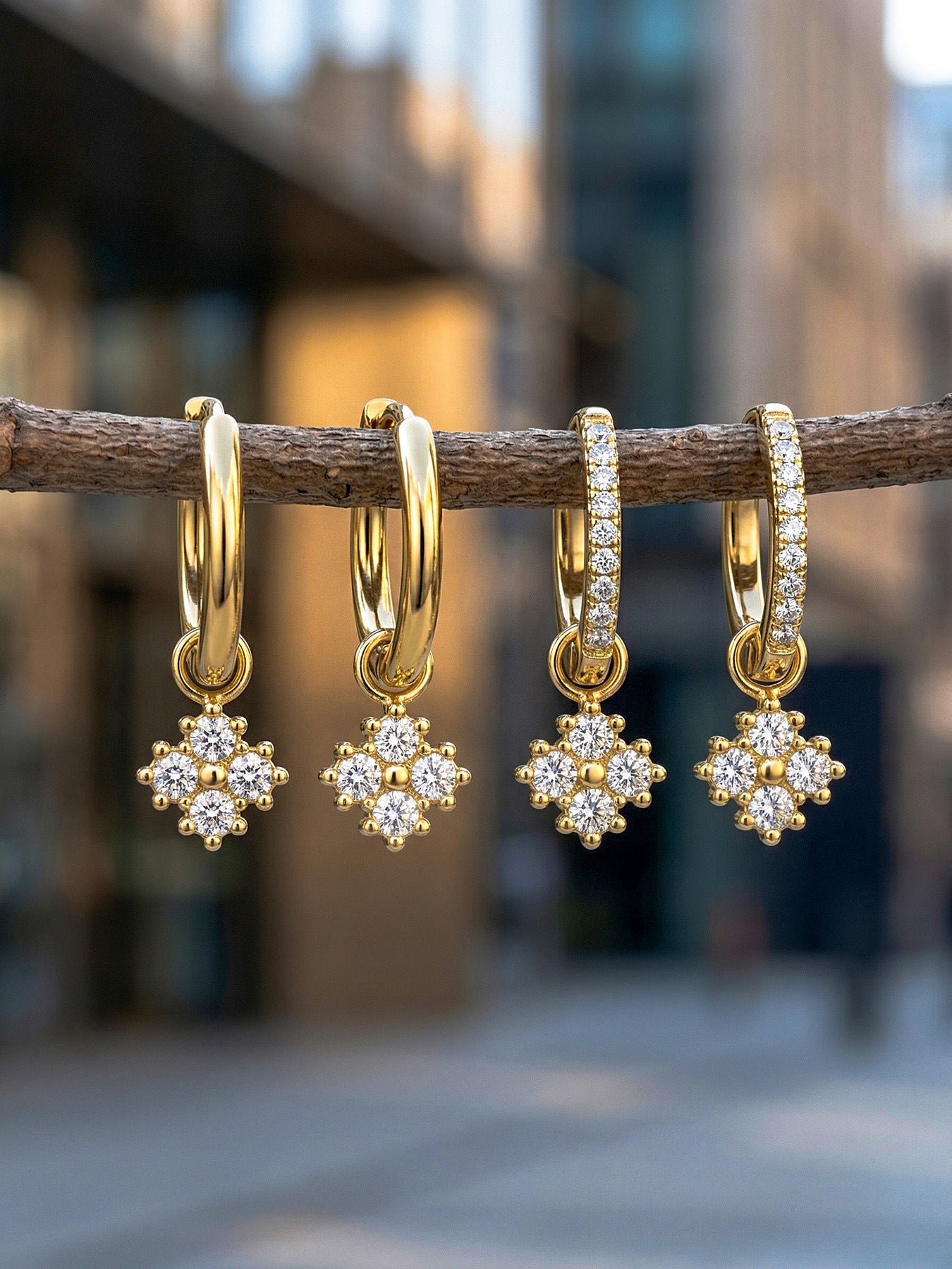 Clover Plain Hoop Drop Earrings - Moonix