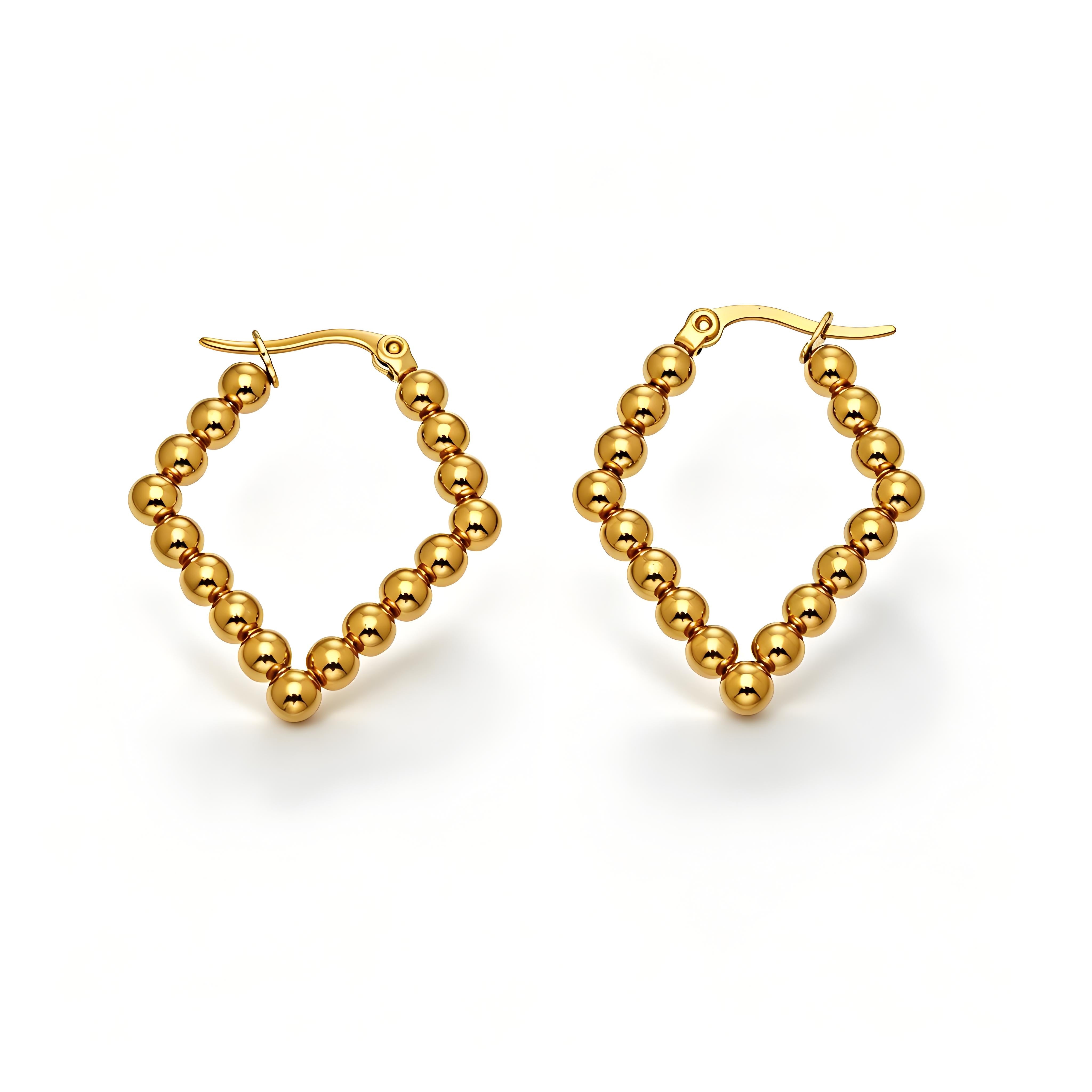 Golden Bead Heart Hoop Earrings - Moonix