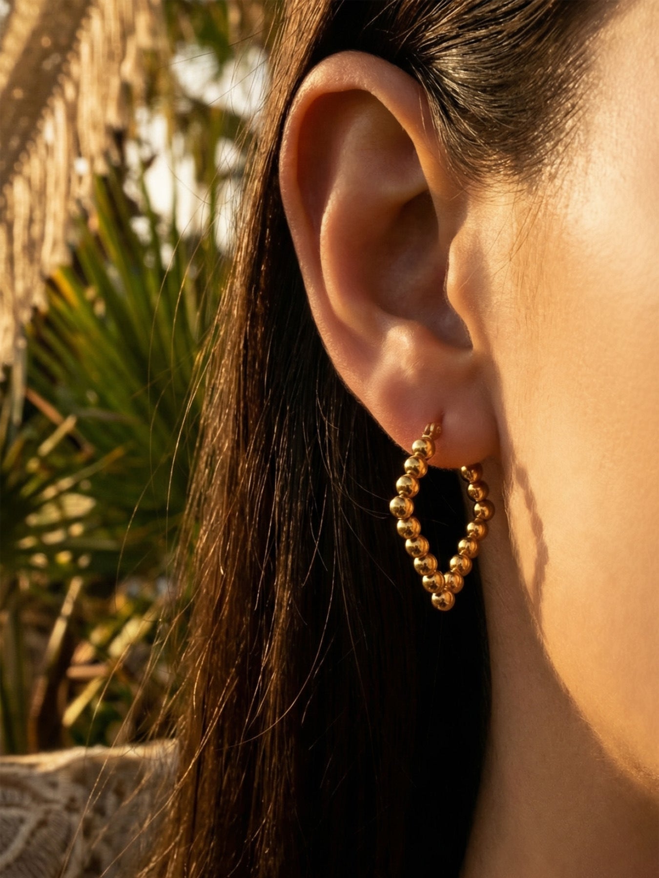 Golden Bead Heart Hoop Earrings - Moonix