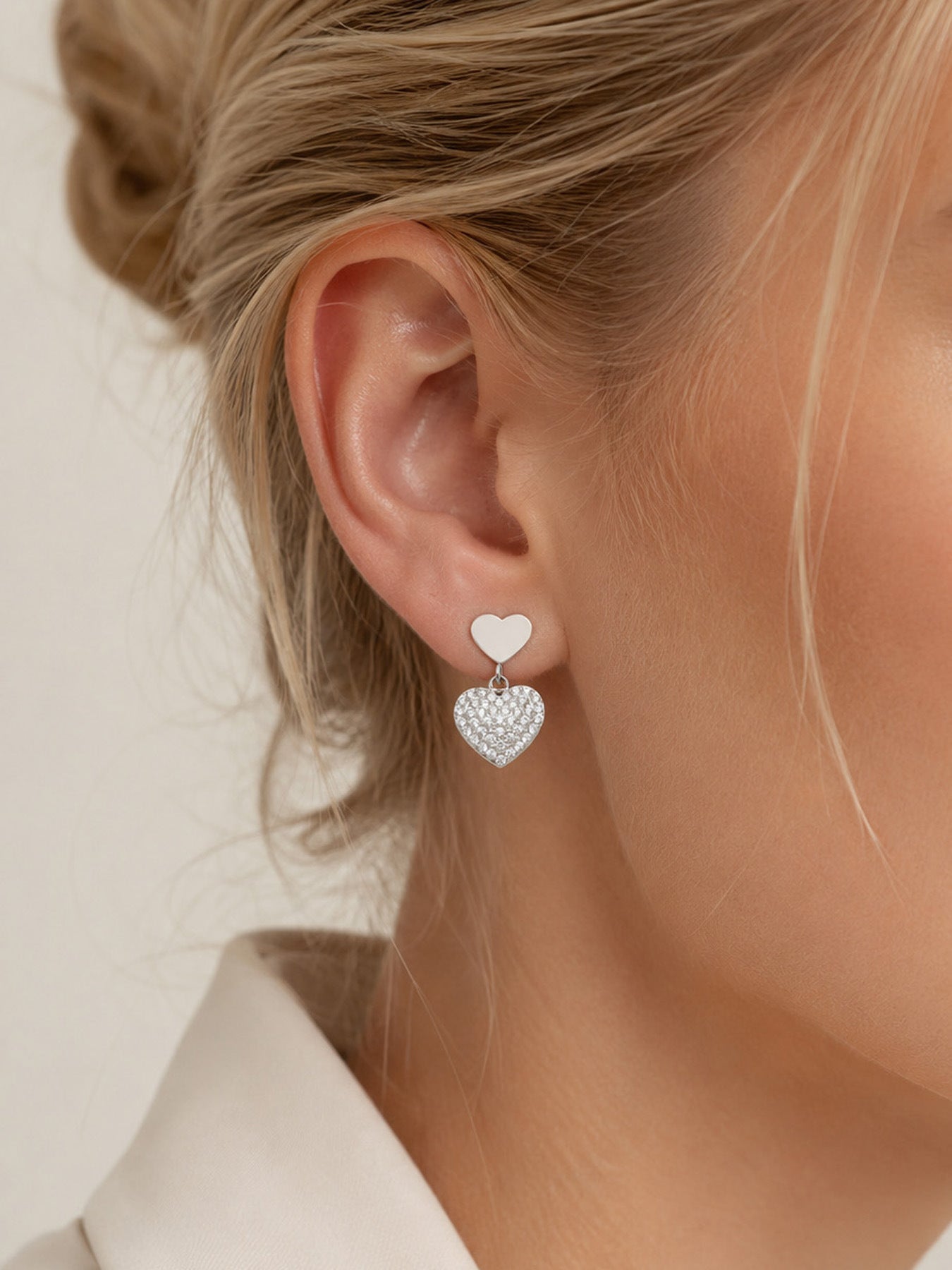 Pavé Double Heart Drop Earrings - Moonix