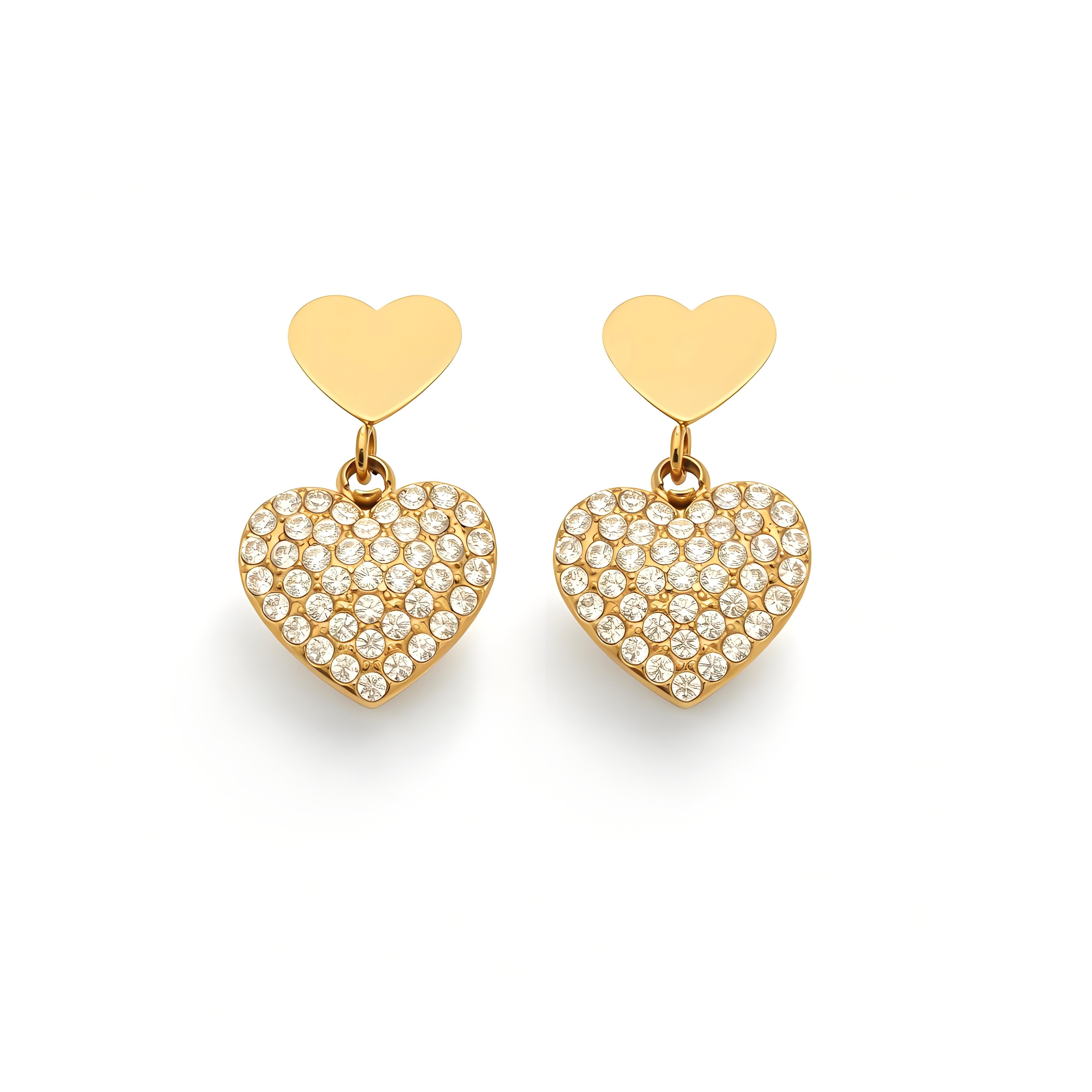 Pavé Double Heart Drop Earrings - Moonix