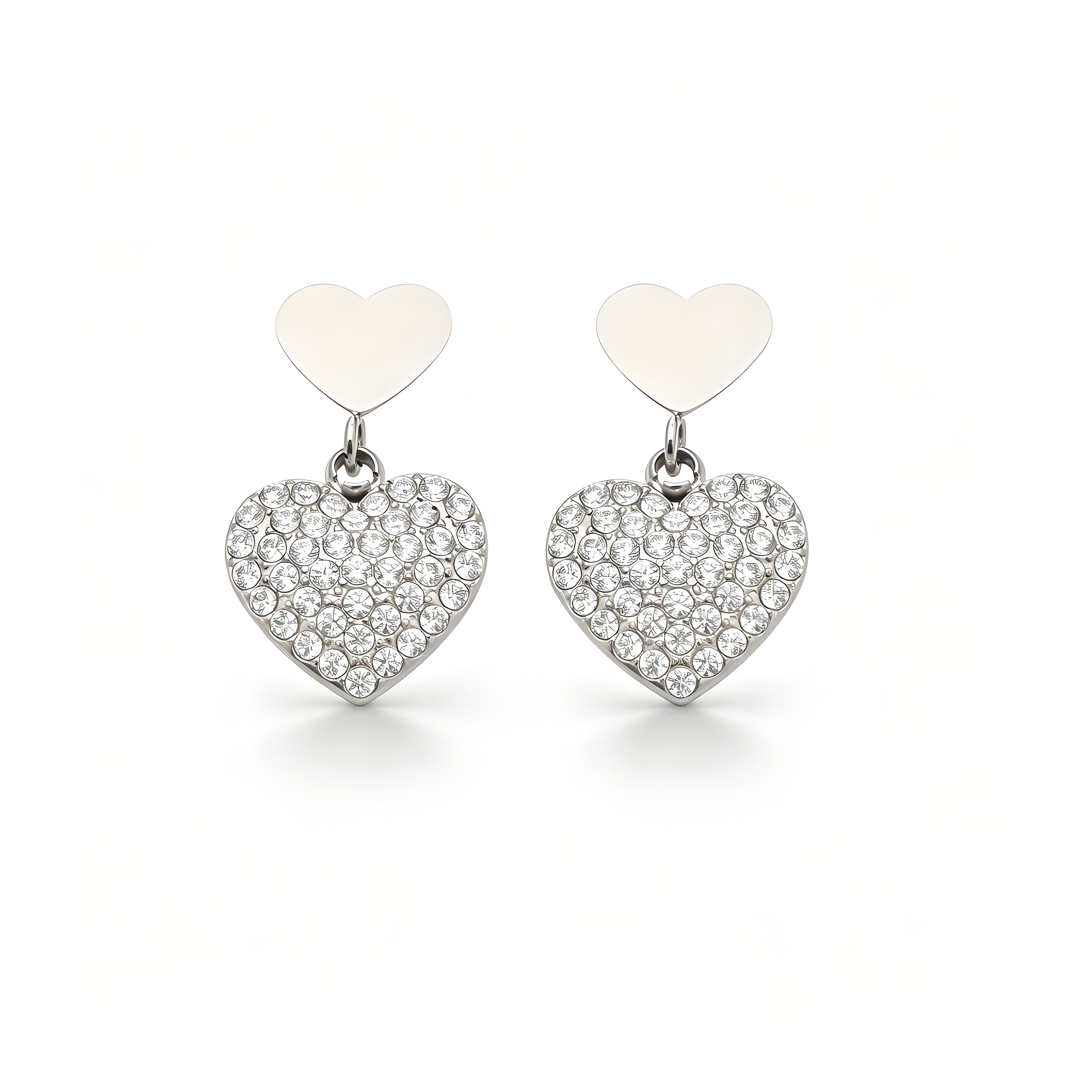 Pavé Double Heart Drop Earrings - Moonix