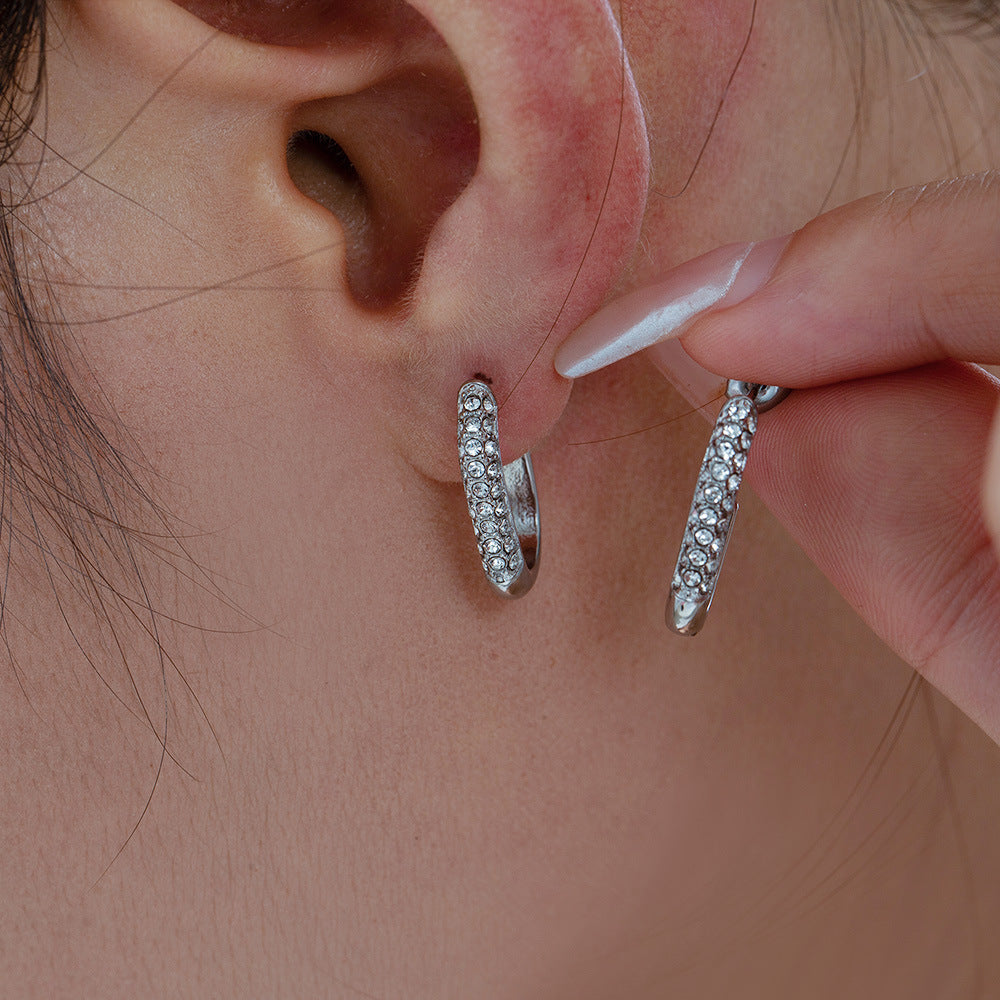 Paved Open C Hoop Earring - Moonix