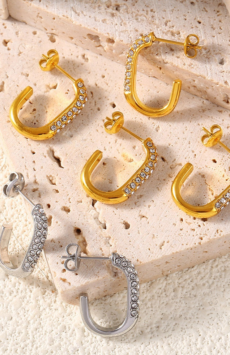 Paved Open C Hoop Earring - Moonix