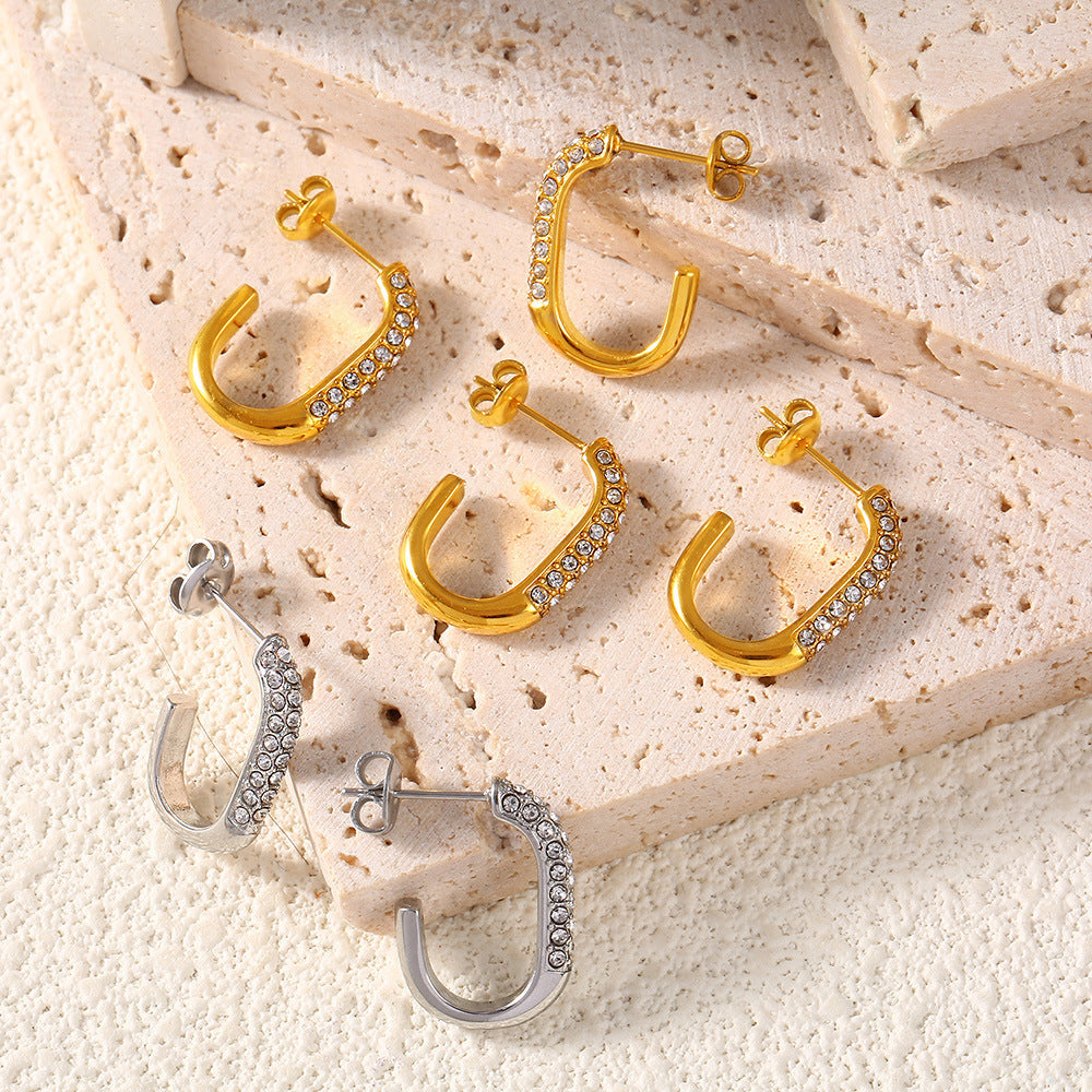 Paved Open C Hoop Earring - Moonix