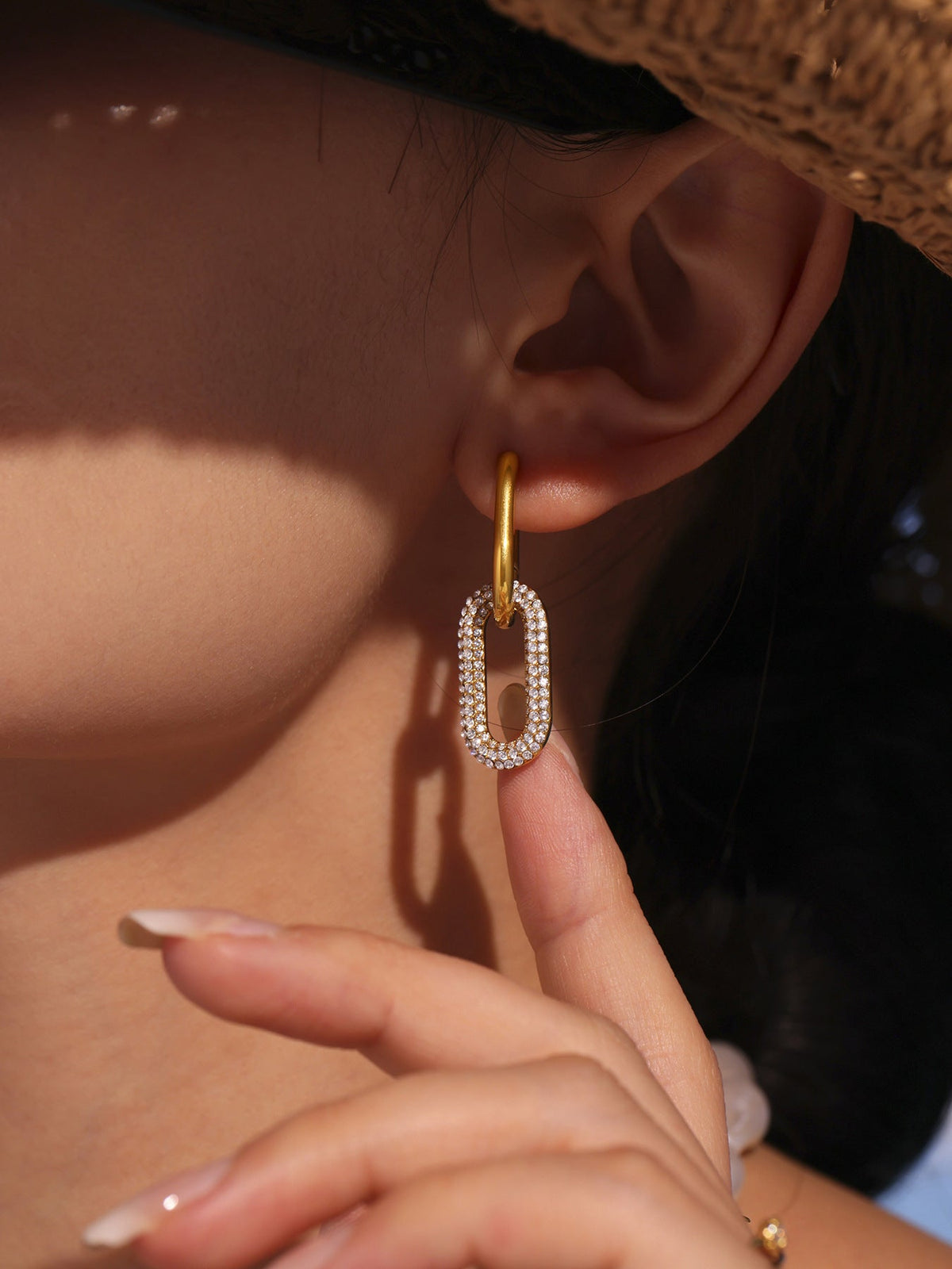 Paved Paperclip Hoop Earrings - Moonix