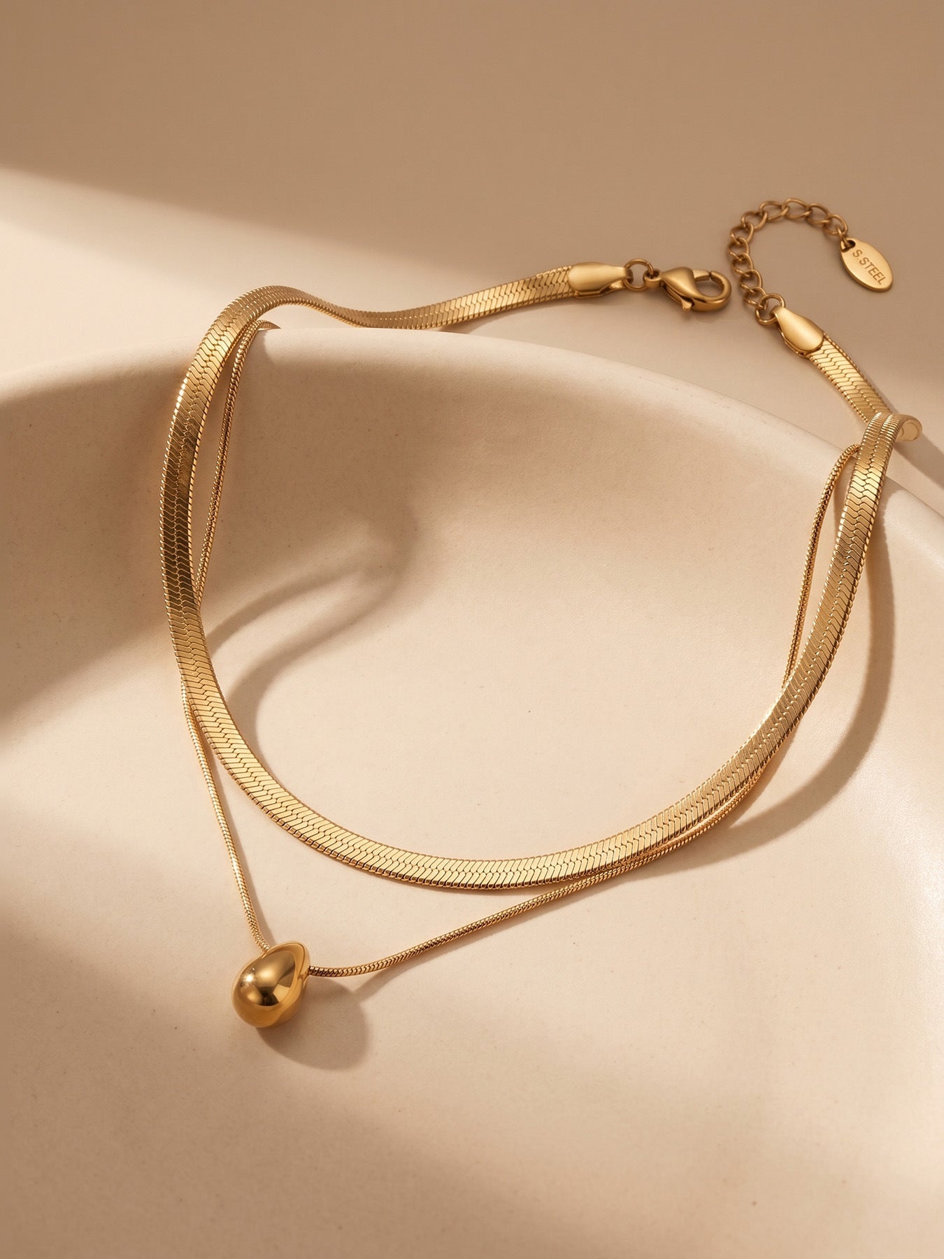 Teardrop Double Snake Chain Necklace - Moonix