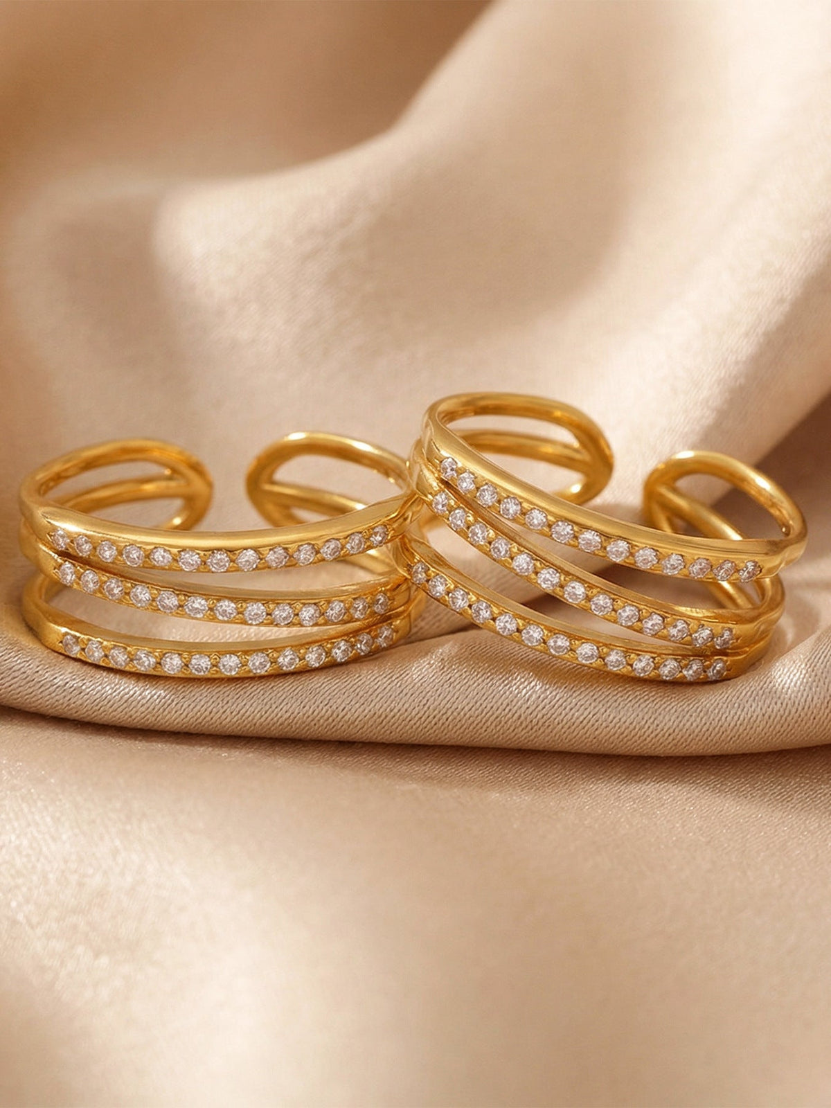 Triple Pavé Zircon Open Cuff Ring - Moonix