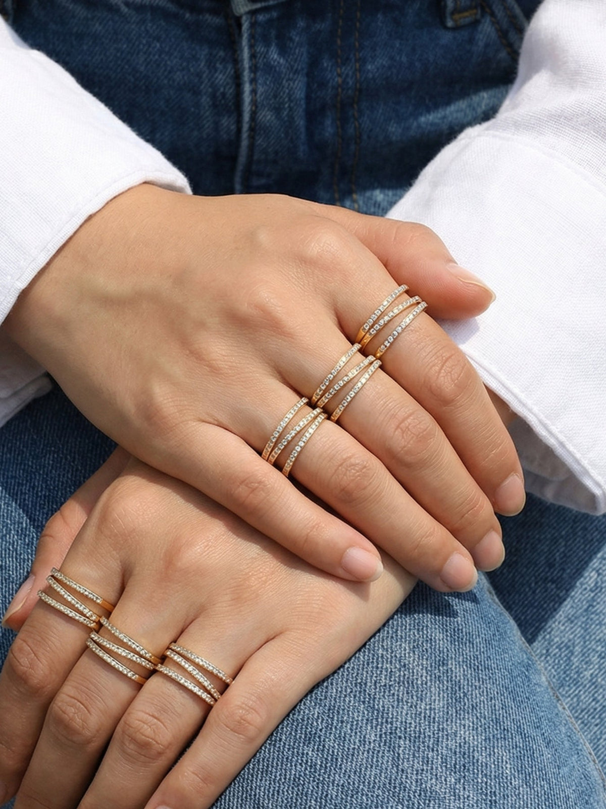 Triple Pavé Zircon Open Cuff Ring - Moonix