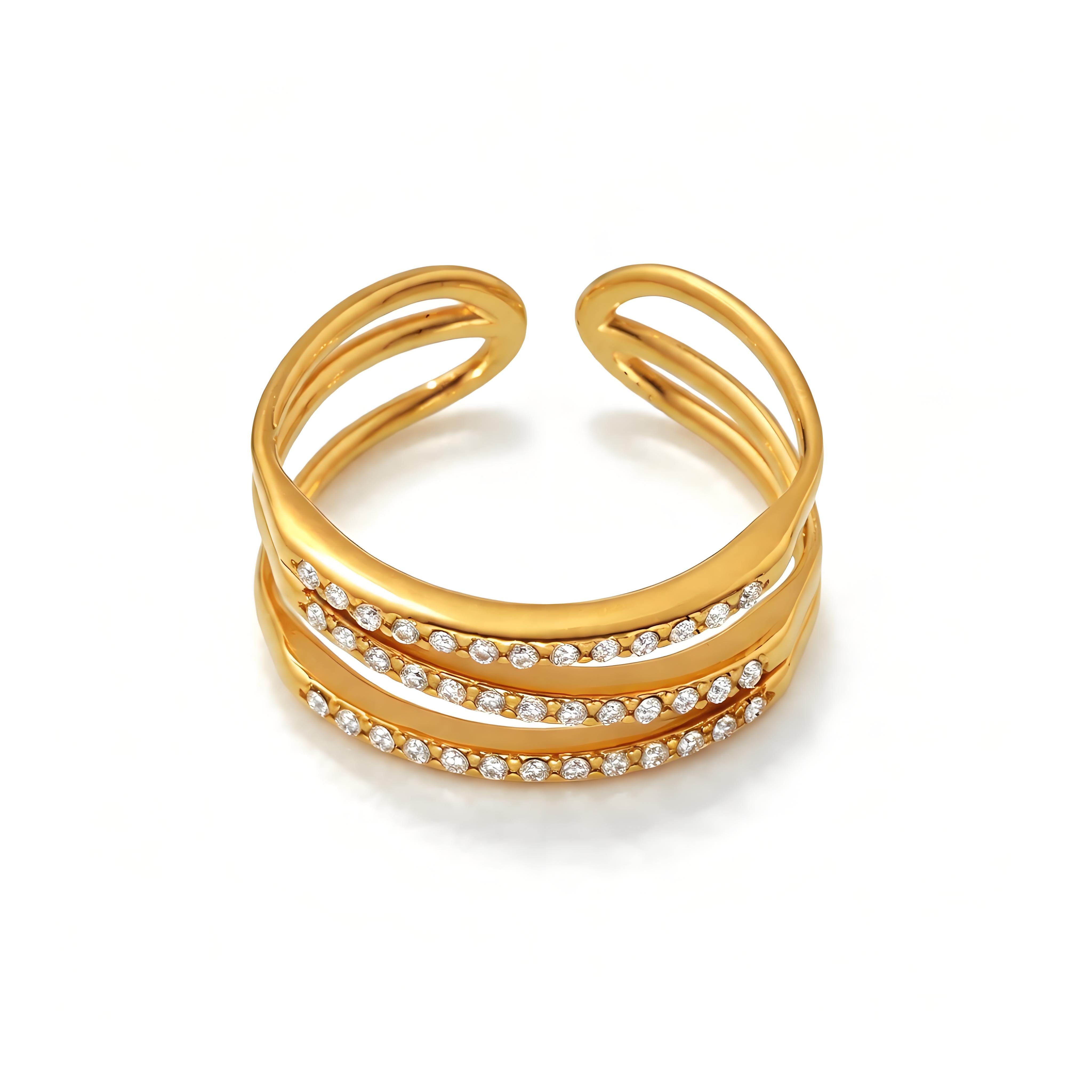 Triple Pavé Zircon Open Cuff Ring - Moonix