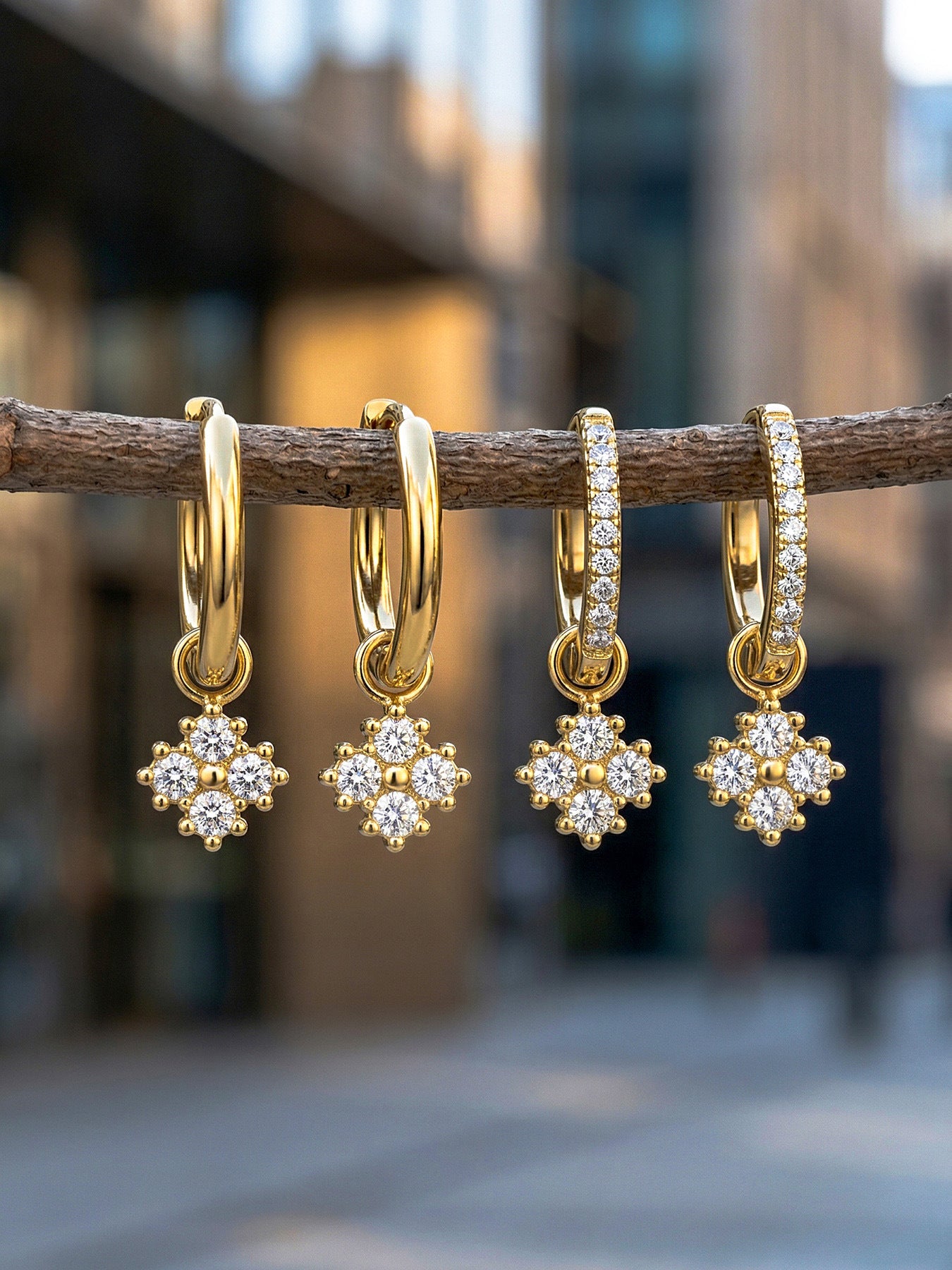 Clover Plain Hoop Drop Earrings
