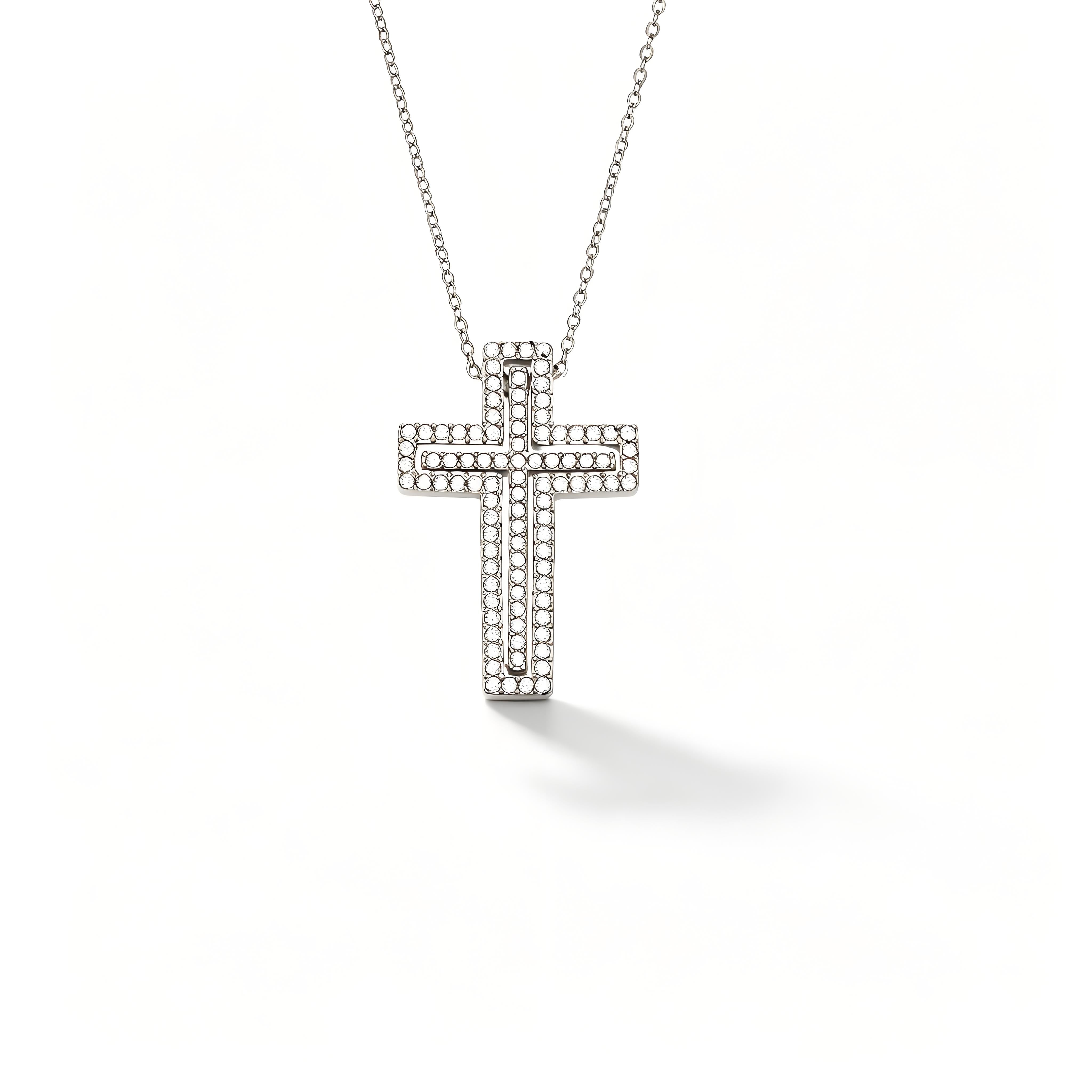 Pave Double Cross Necklace