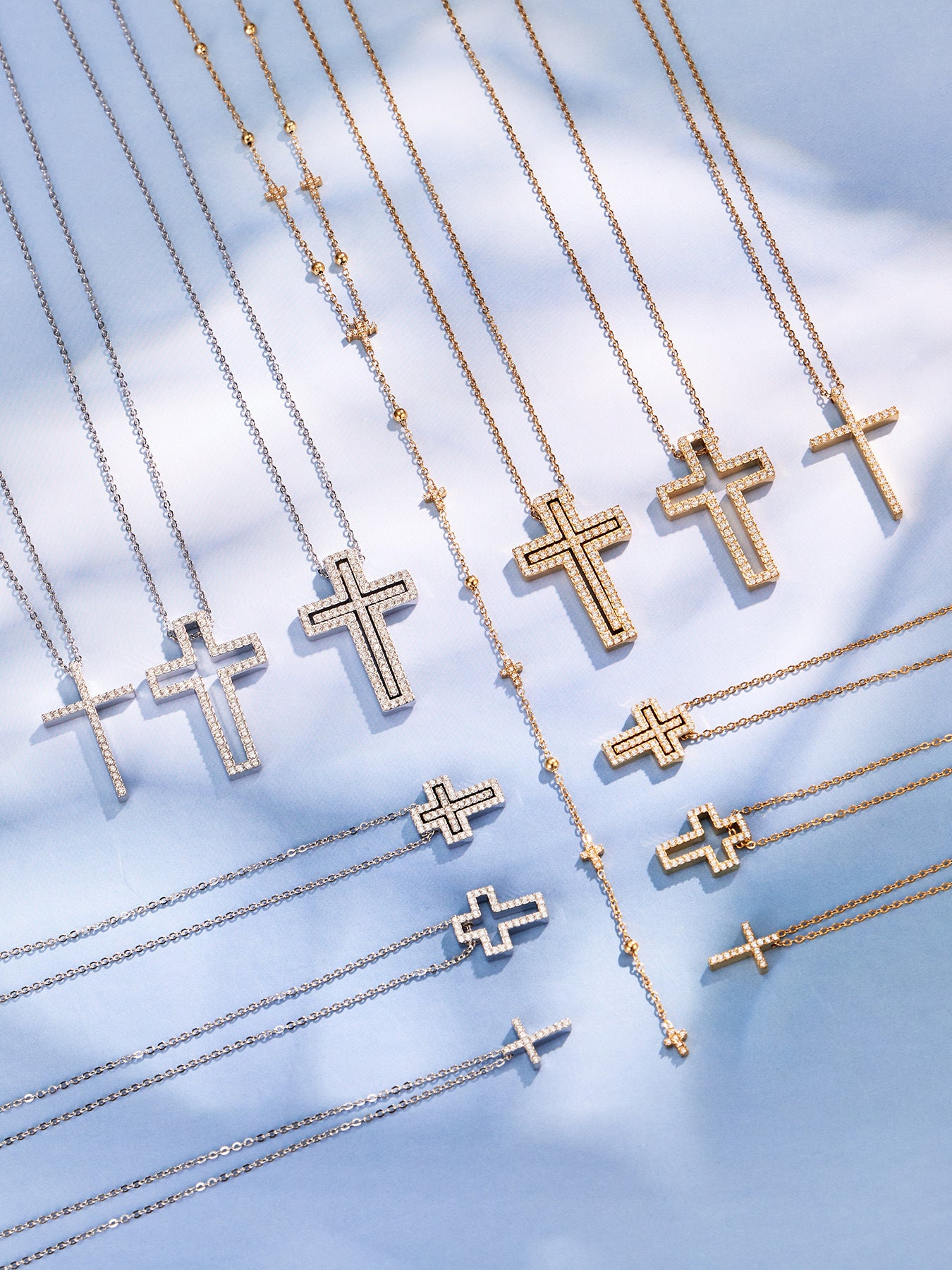 Pave Double Cross Necklace
