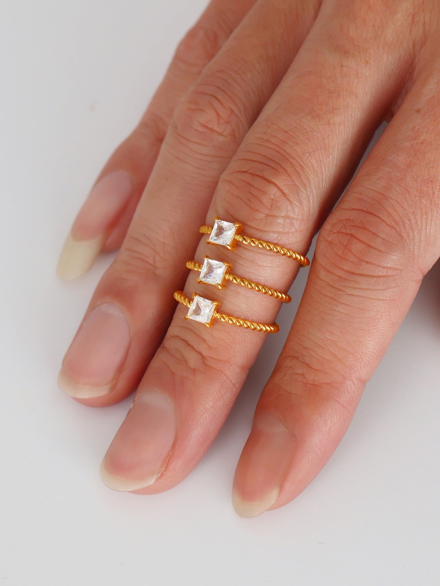 Square Zircon Twisted Ring