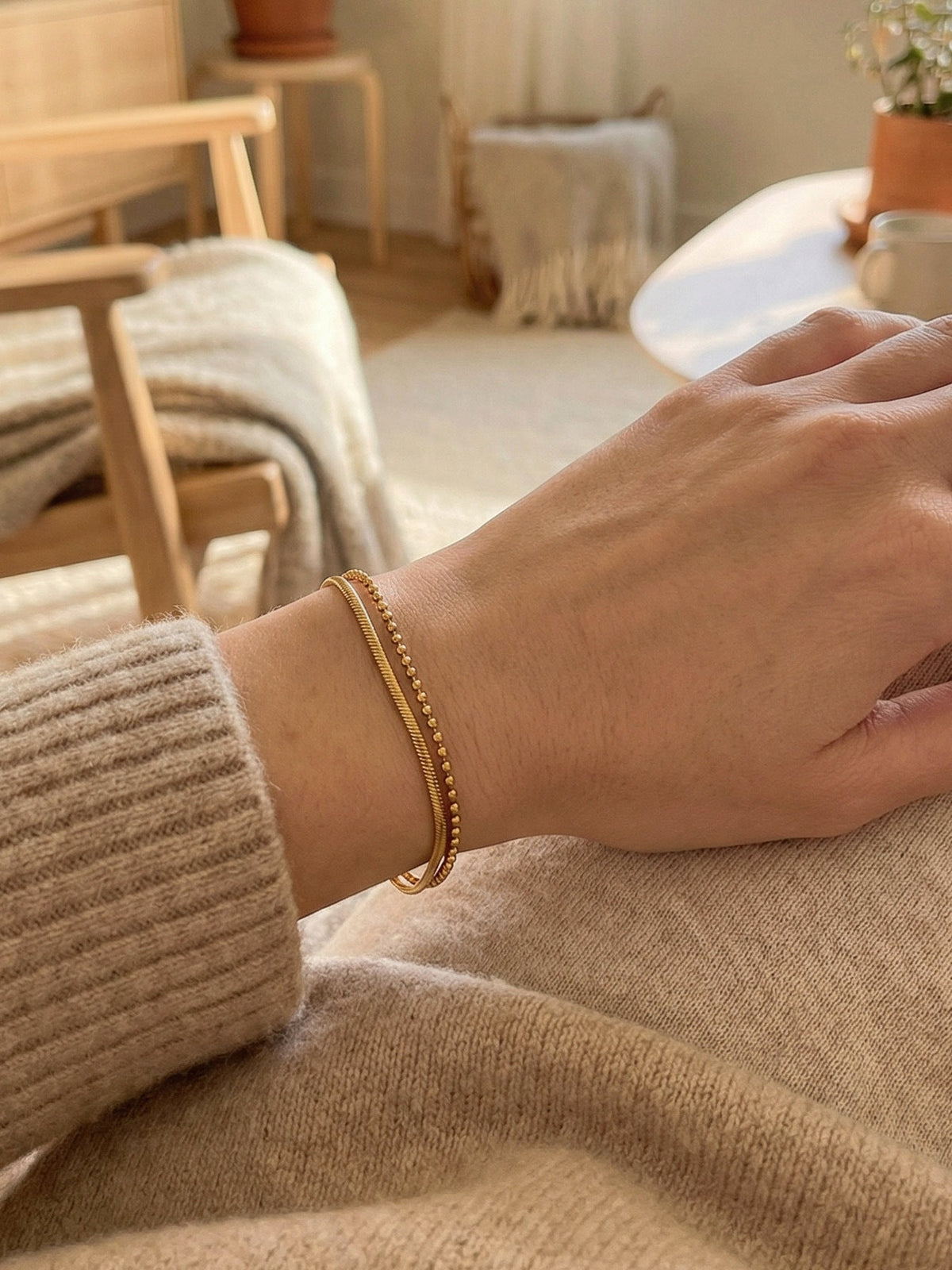 Bead & Snake Chain Bracelet - Moonix