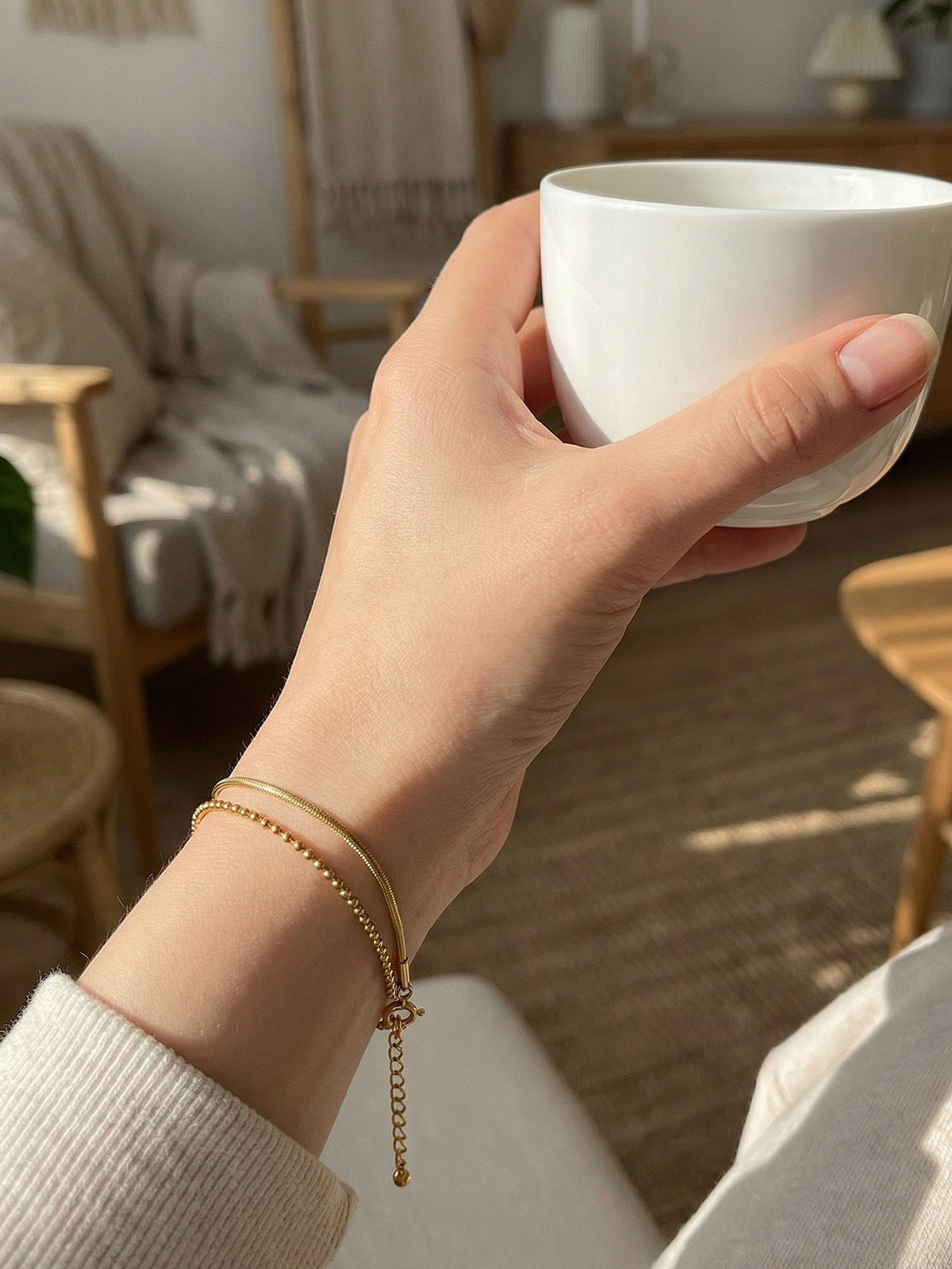 Bead & Snake Chain Bracelet - Moonix