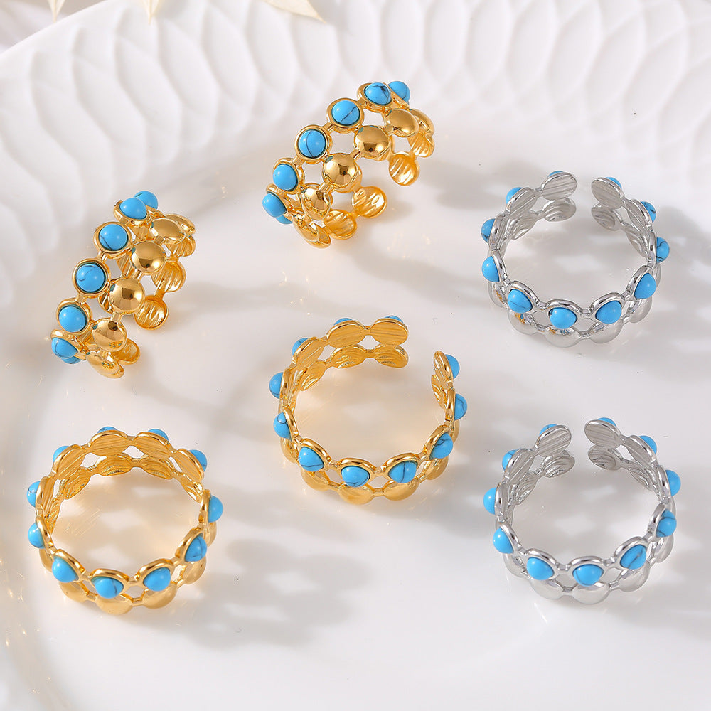 Beaded Turquoise Open Stack Ring - Moonix