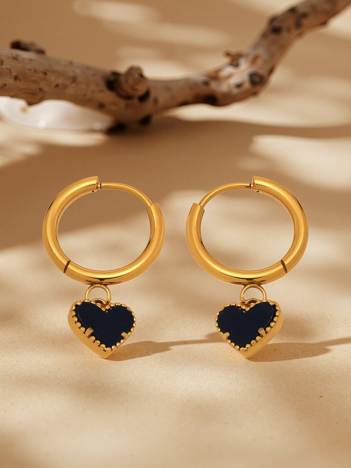 Black Agate Heart Hoop Earrings - Moonix