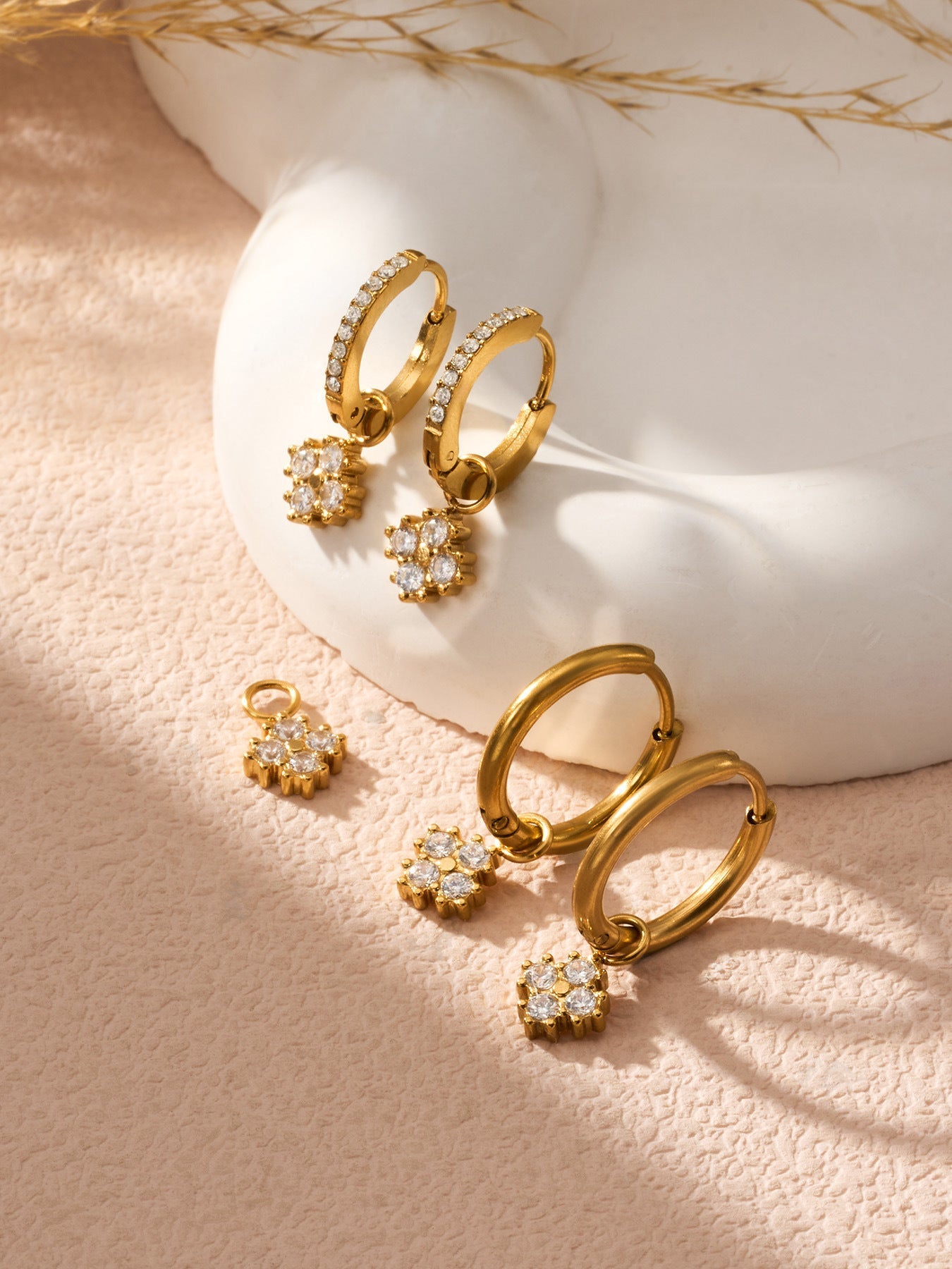 Clover Plain Hoop Drop Earrings - Moonix