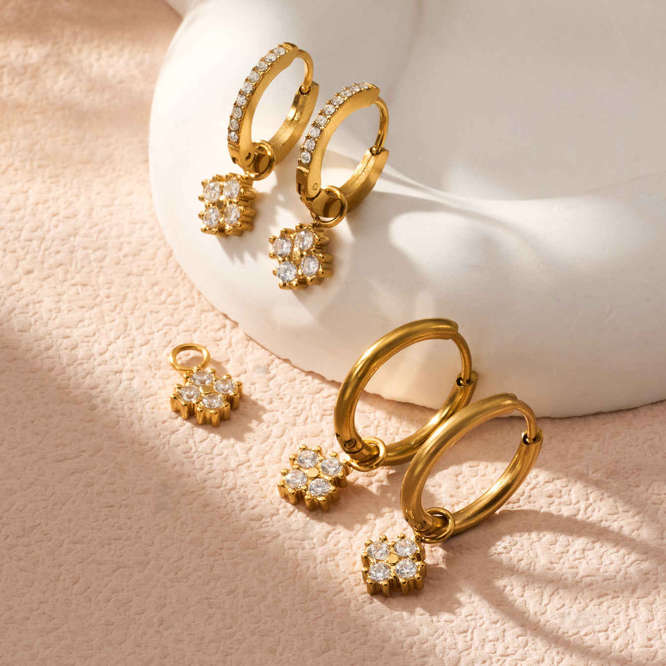 Clover Plain Hoop Drop Earrings - Moonix