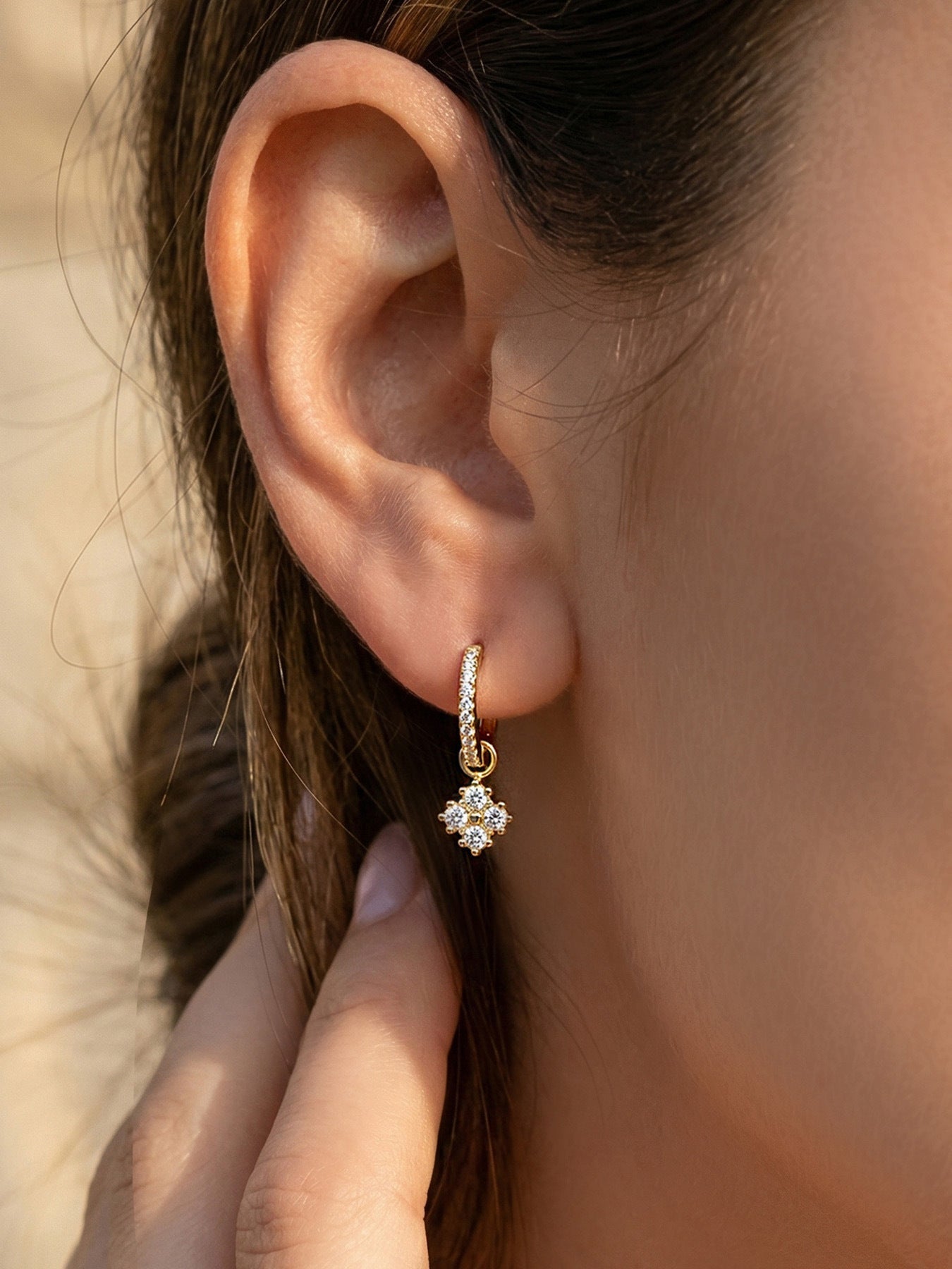 Clover Plain Hoop Drop Earrings - Moonix