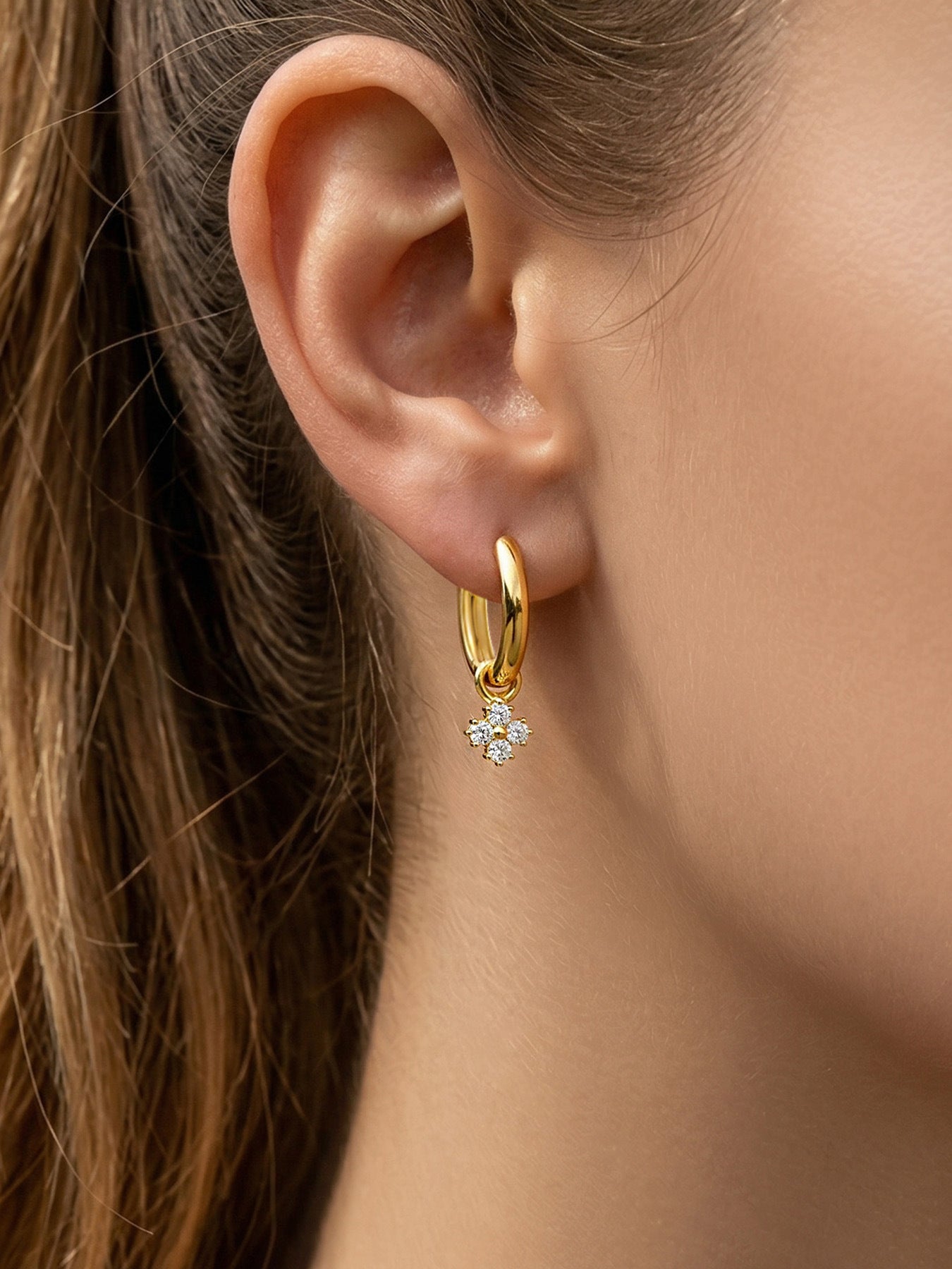 Clover Plain Hoop Drop Earrings - Moonix