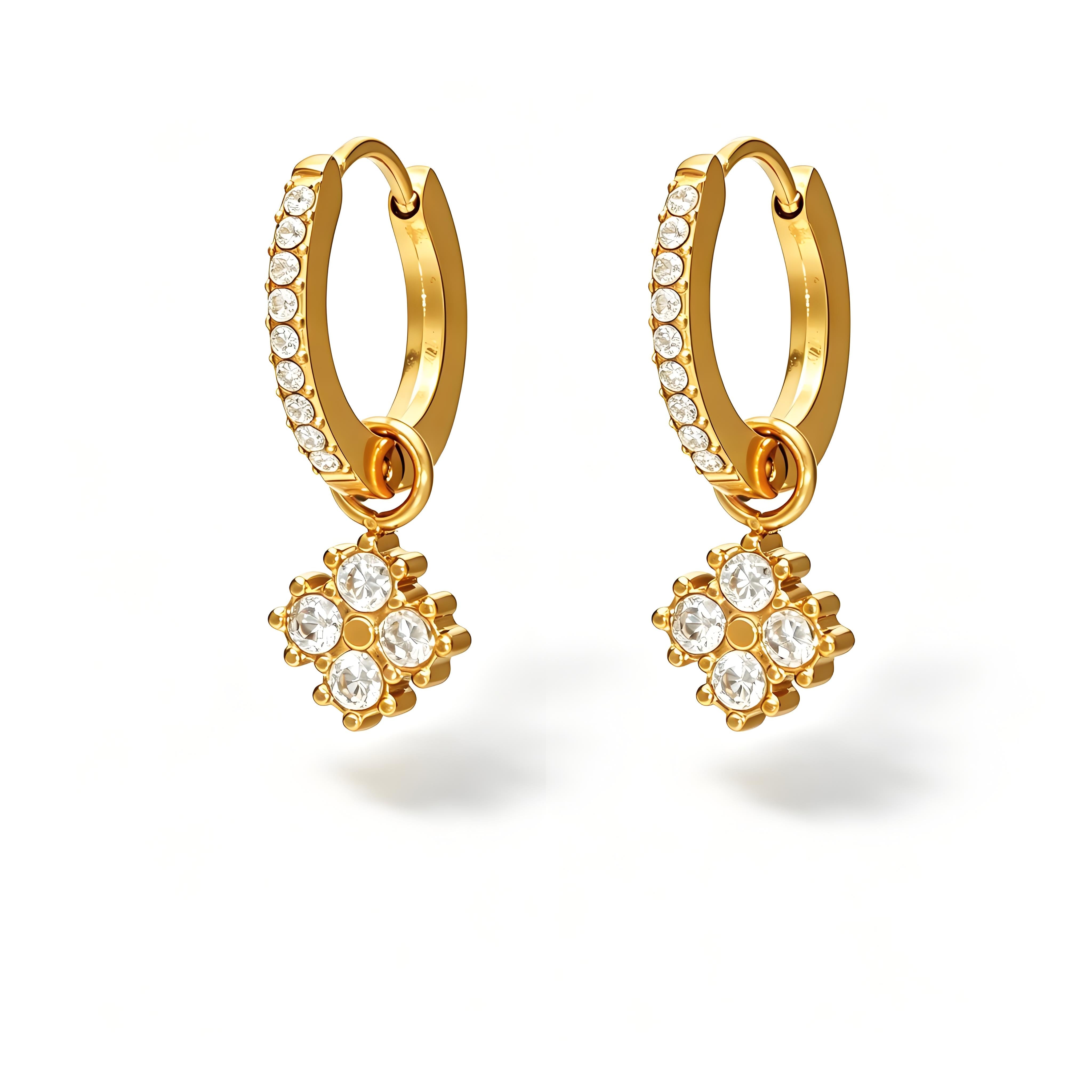 Clover Plain Hoop Drop Earrings - Moonix