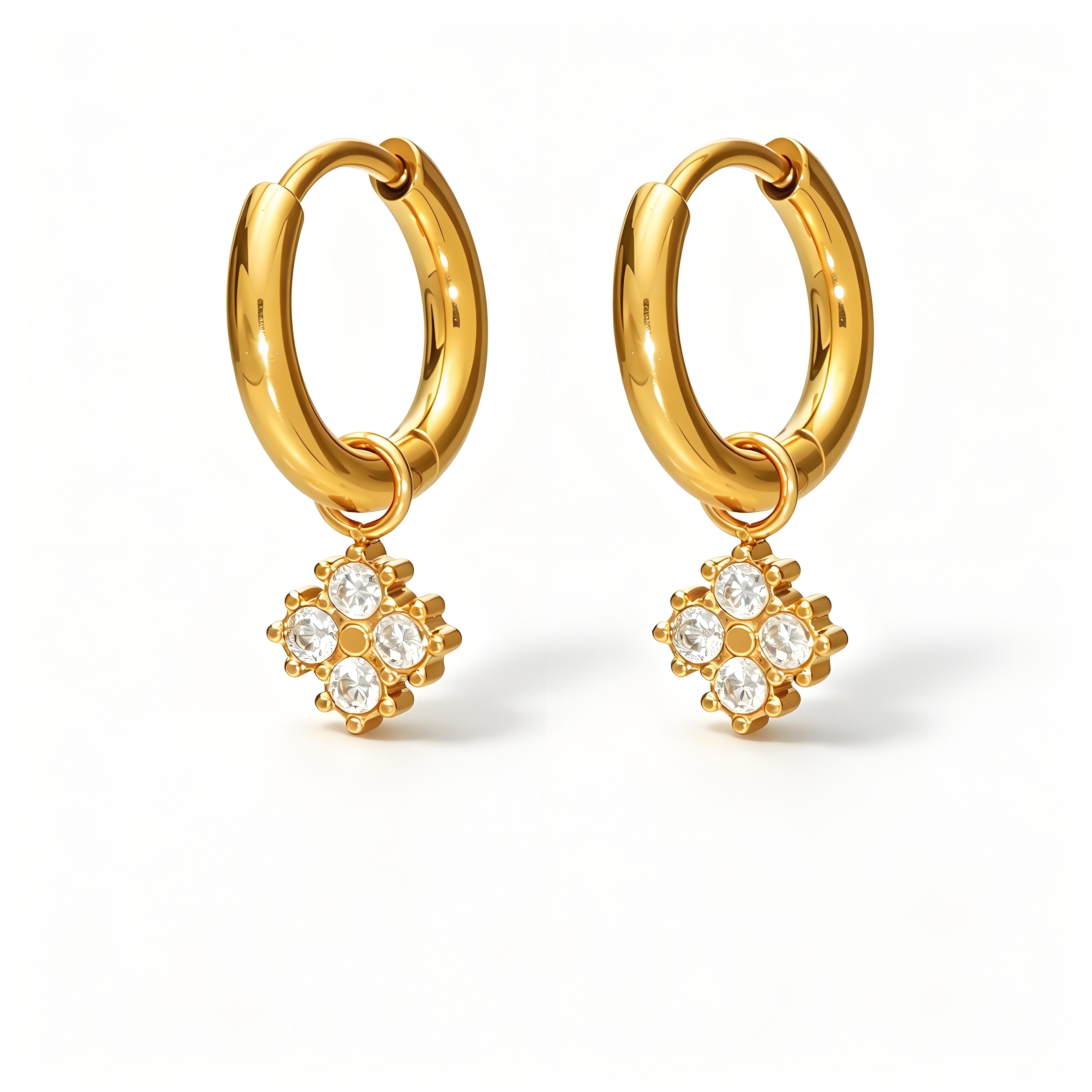 Clover Plain Hoop Drop Earrings - Moonix