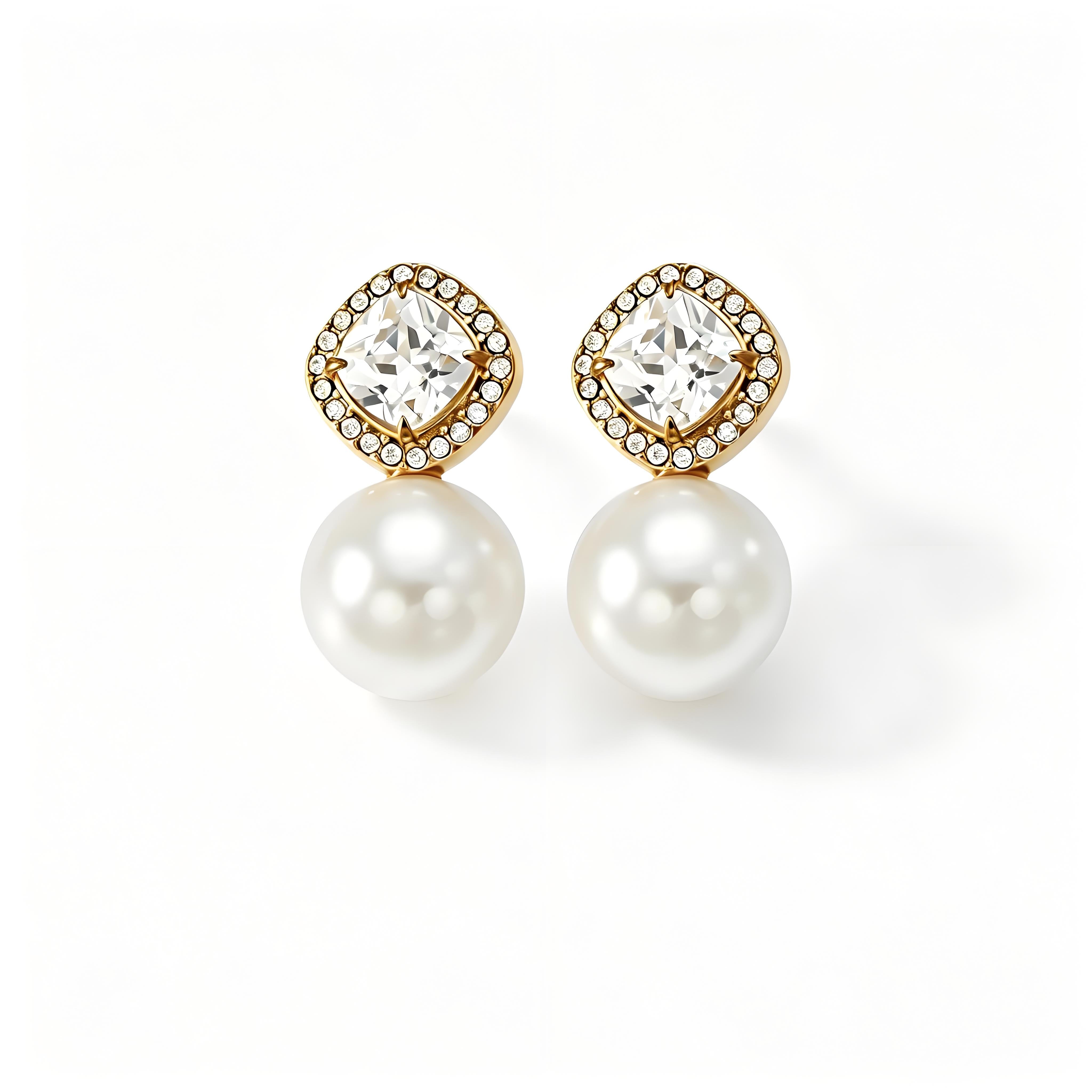 Cushion Frame Pearl Earrings - Moonix