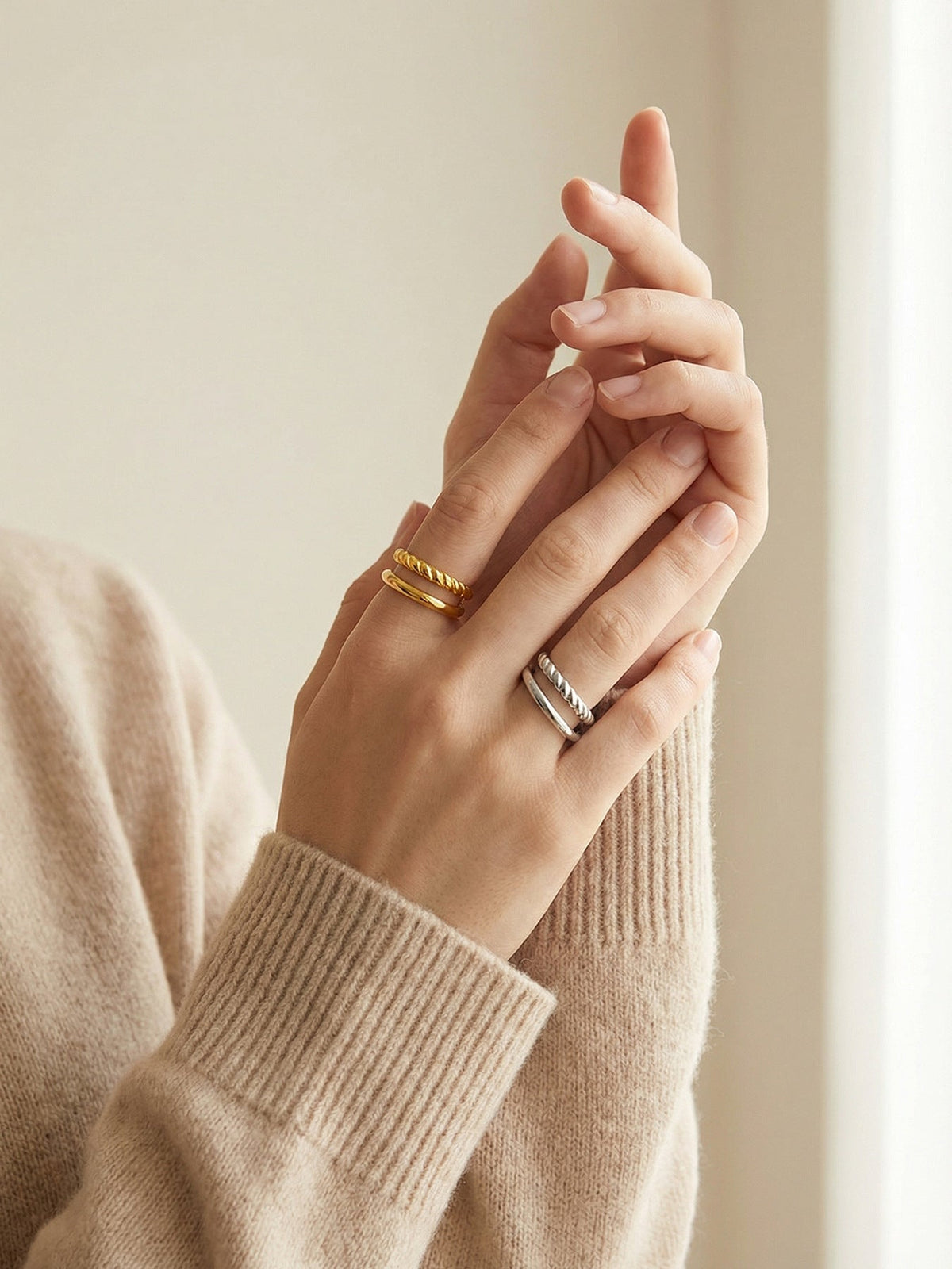 Double Twisted Open Cuff Ring - Moonix