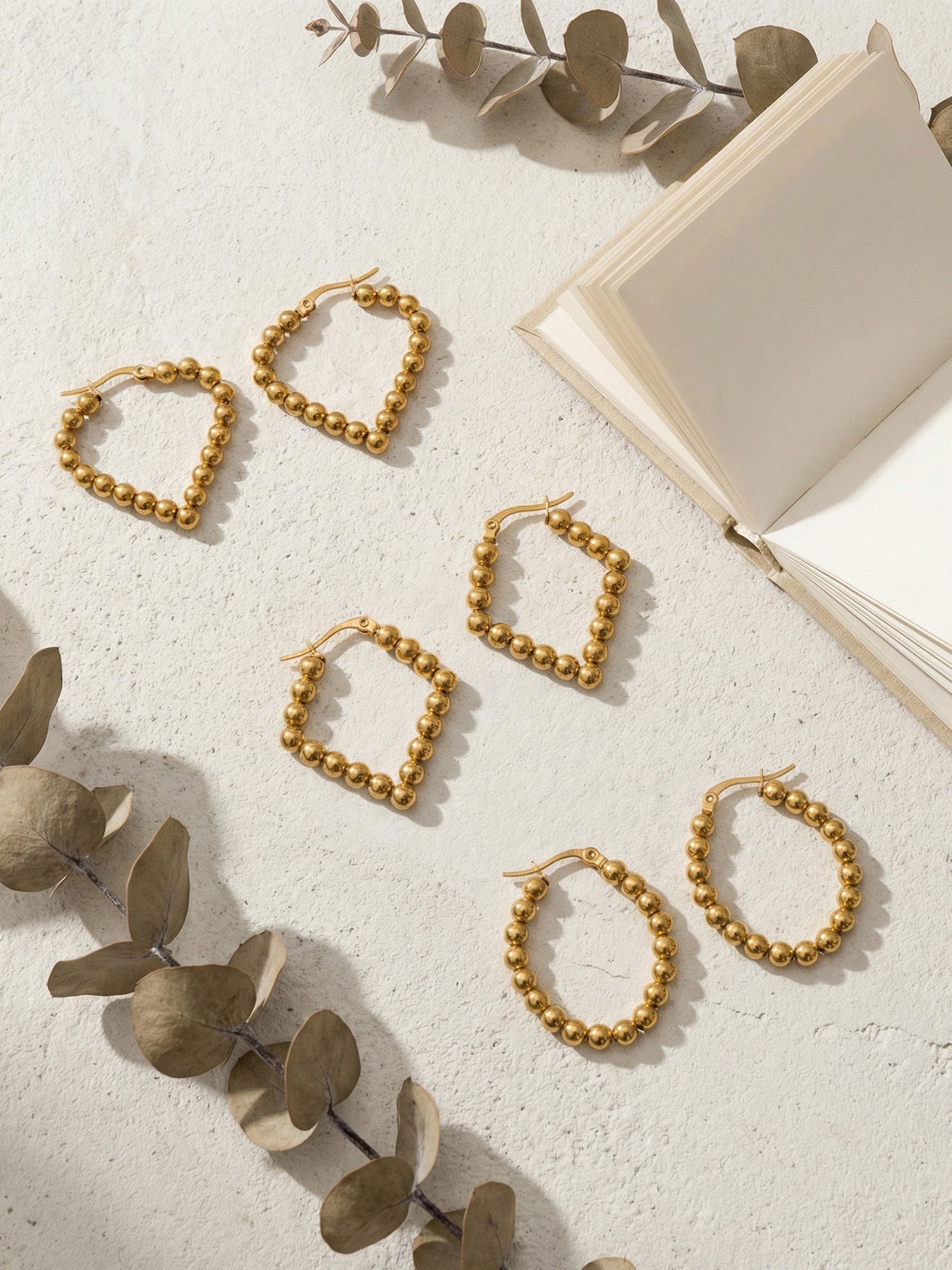 Golden Bead Heart Hoop Earrings - Moonix