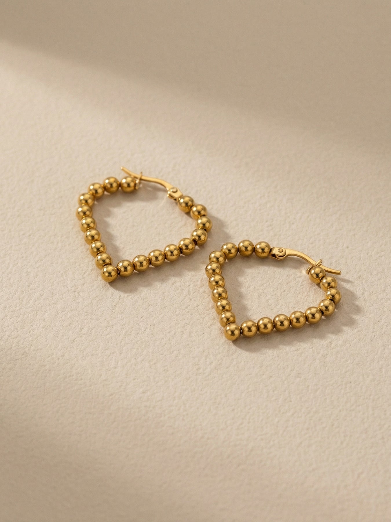 Golden Bead Heart Hoop Earrings - Moonix