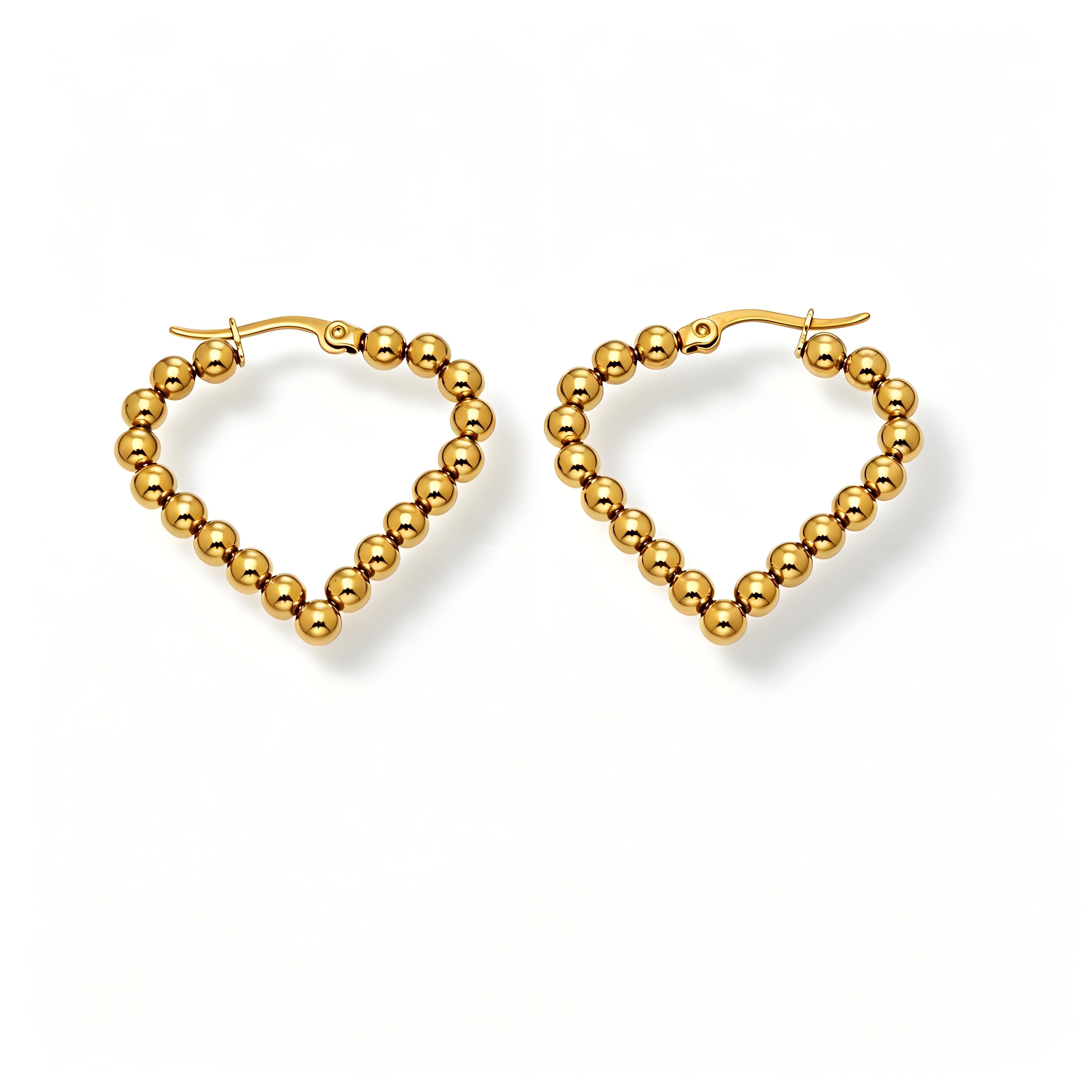 Golden Bead Heart Hoop Earrings - Moonix