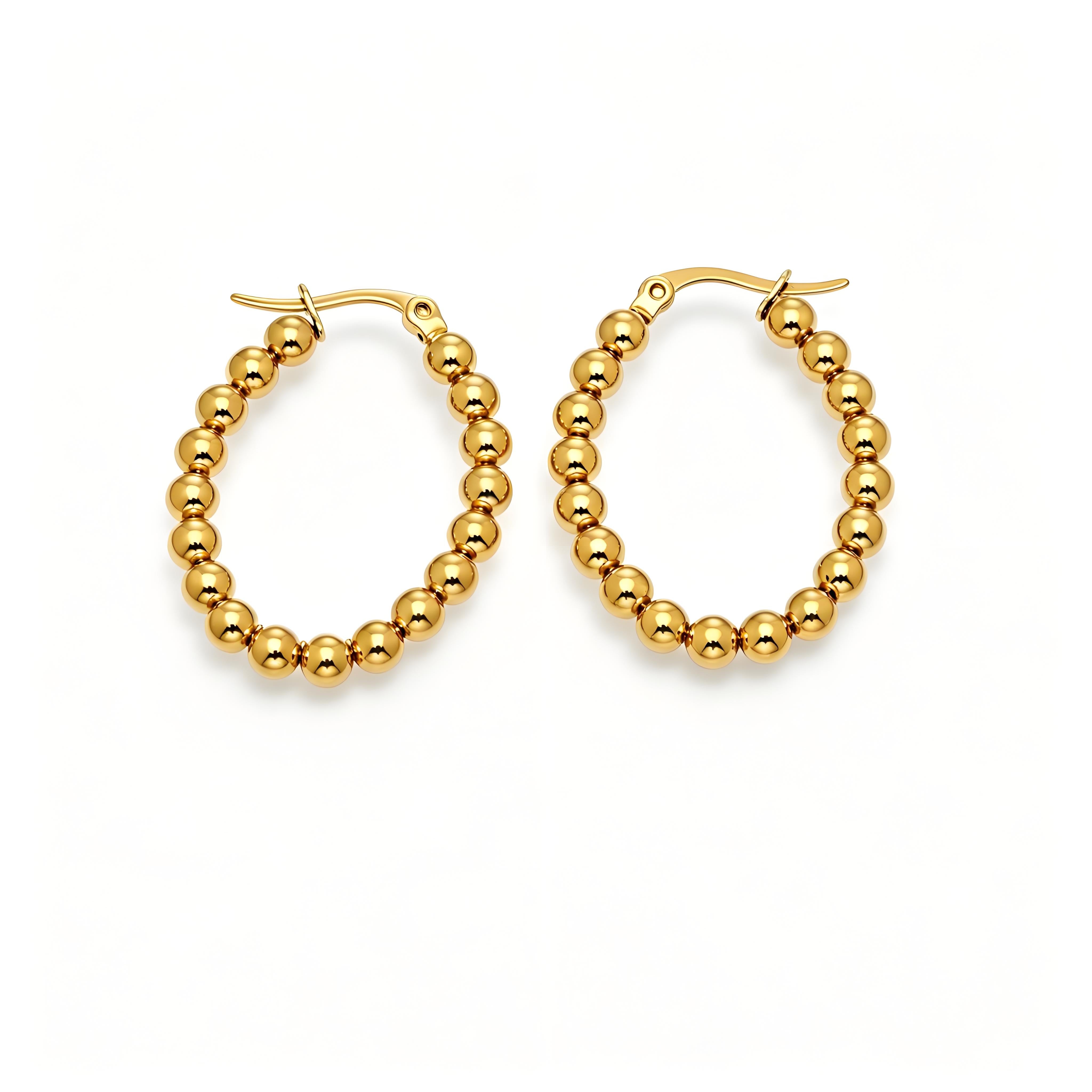 Golden Bead Heart Hoop Earrings - Moonix