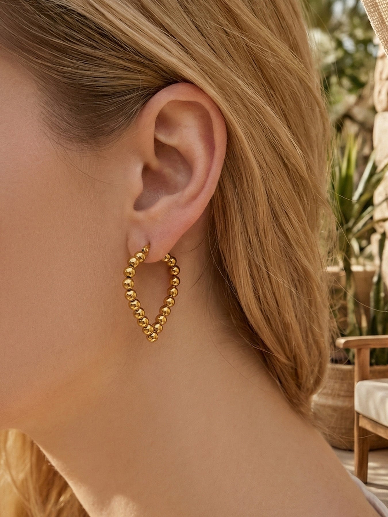 Golden Bead Heart Hoop Earrings - Moonix