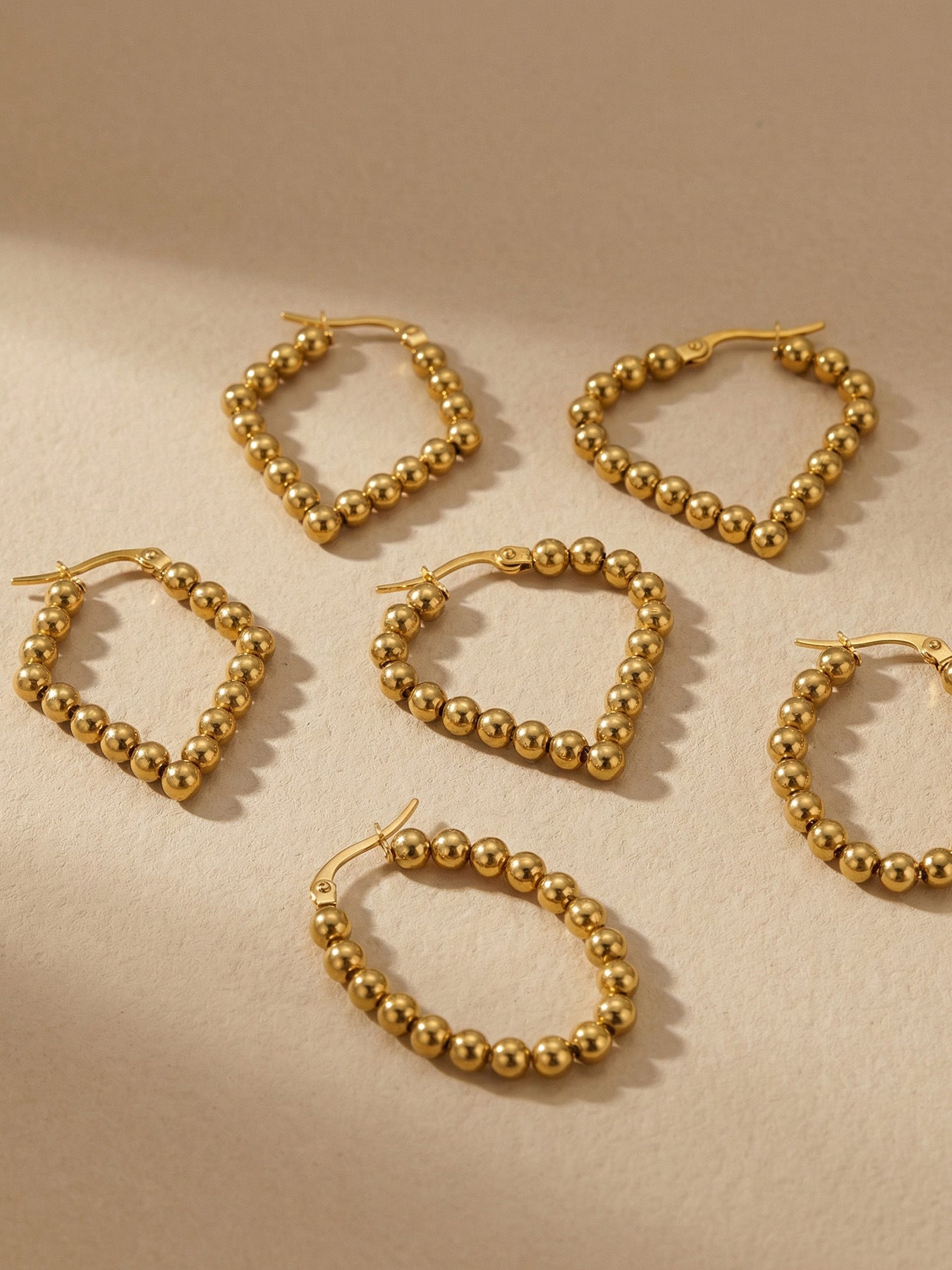 Golden Bead Heart Hoop Earrings - Moonix