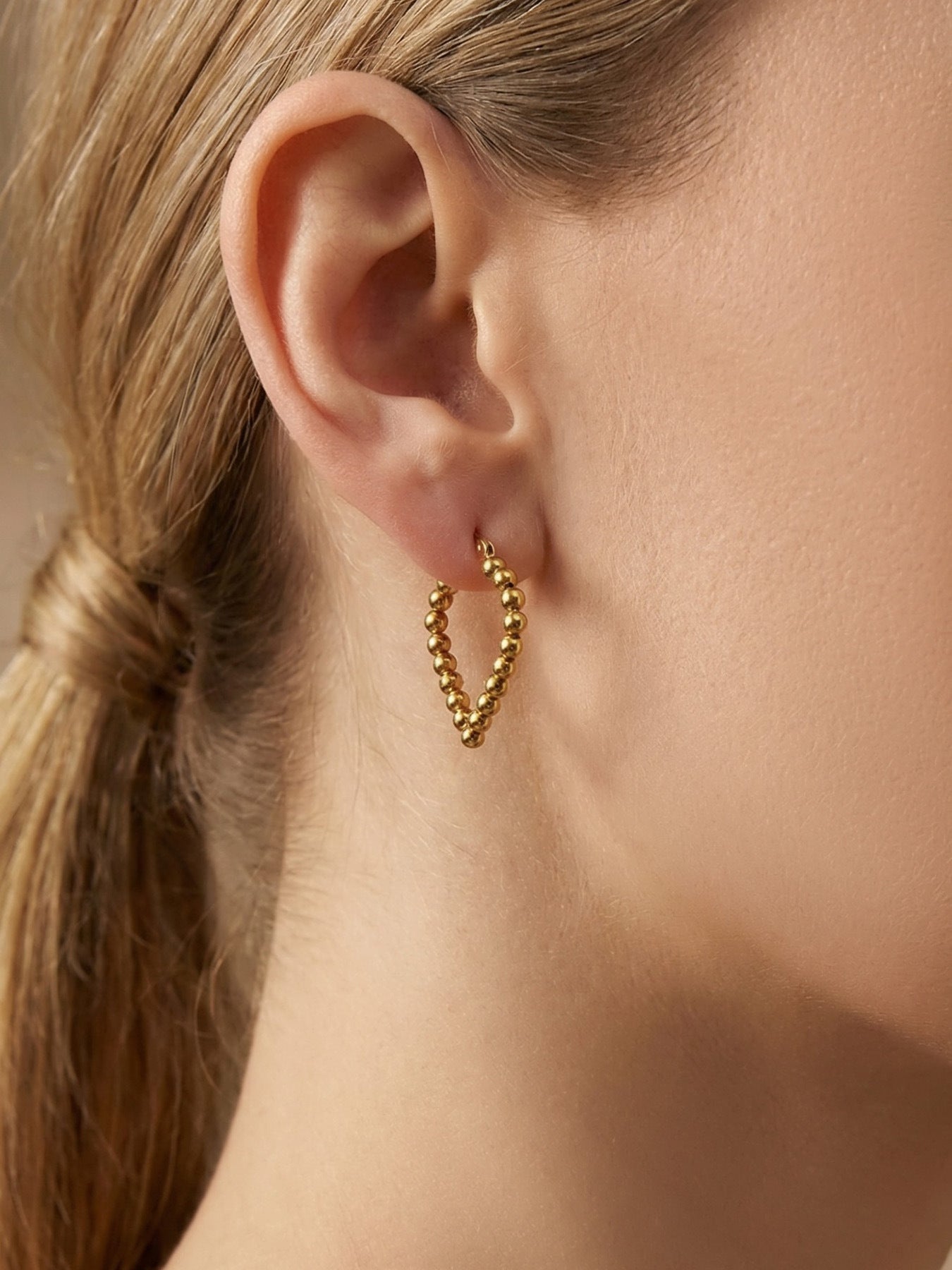 Golden Bead Heart Hoop Earrings - Moonix