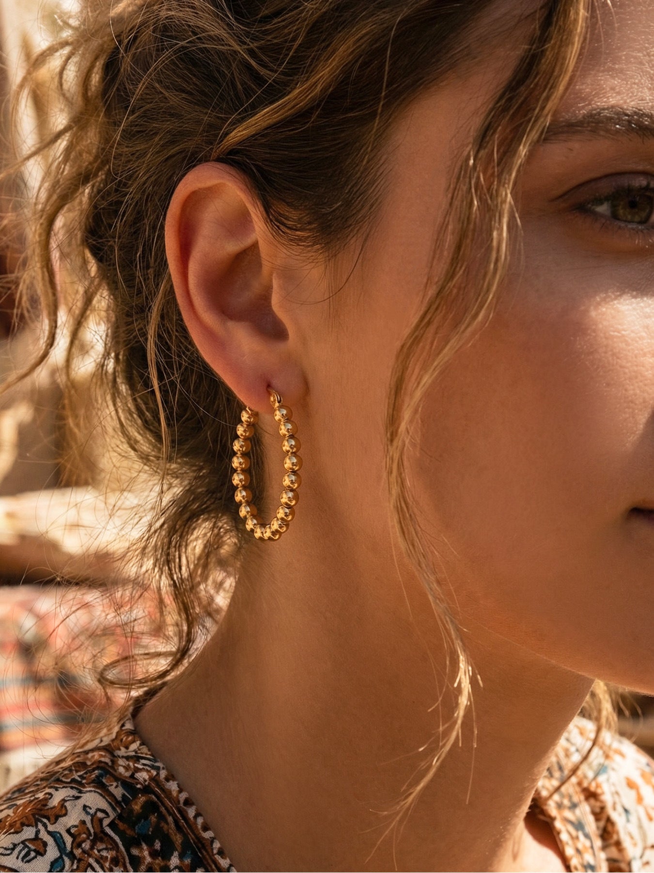Golden Bead Heart Hoop Earrings - Moonix