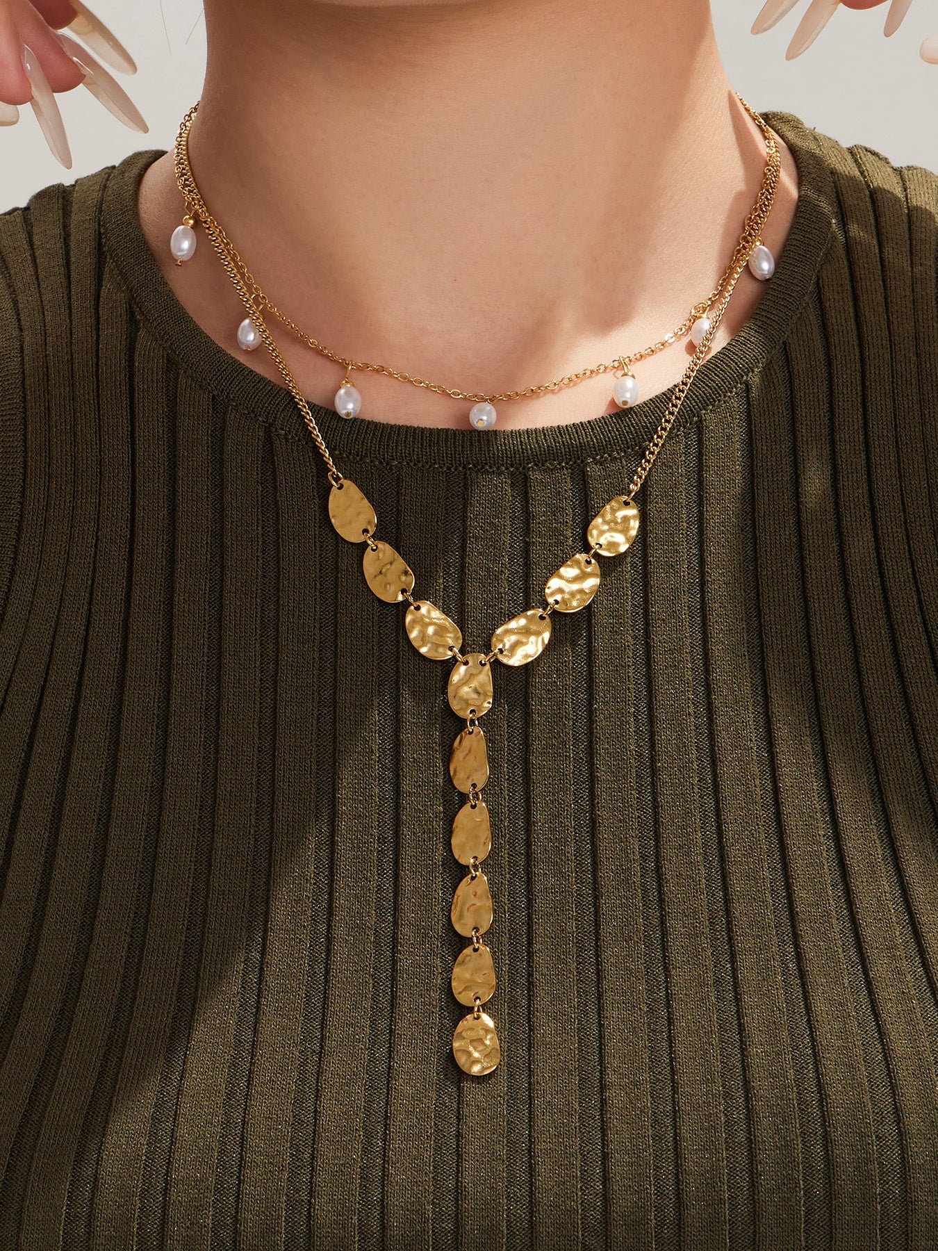 Hammered Y Drop Necklace - Moonix