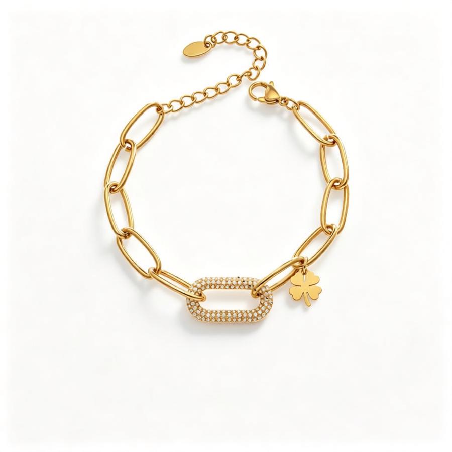 Lucky Clover Paperclip Bracelet - Moonix